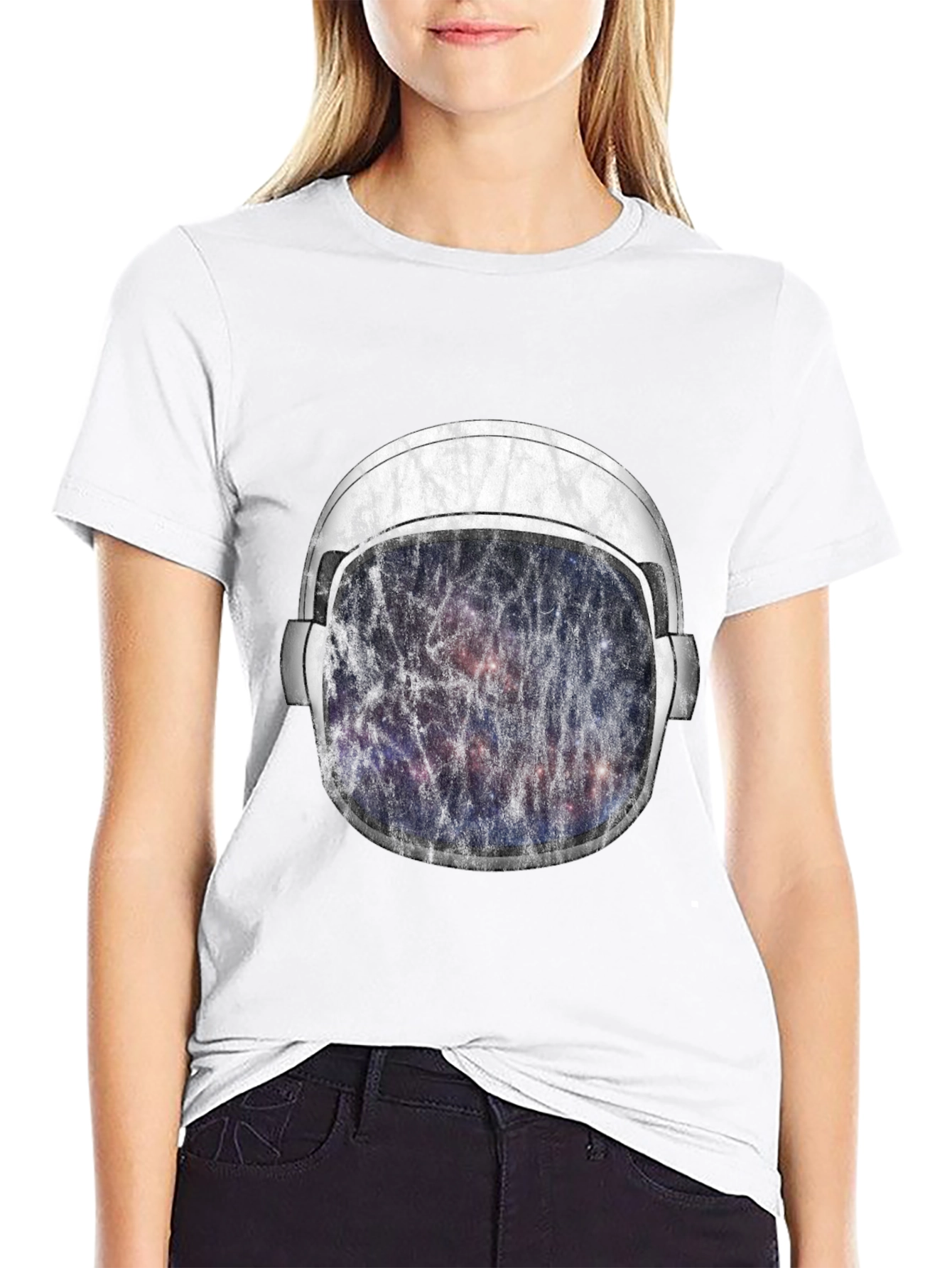 Black Astronaut Helmet Graphic T-Shirt - Galaxy Design view 9