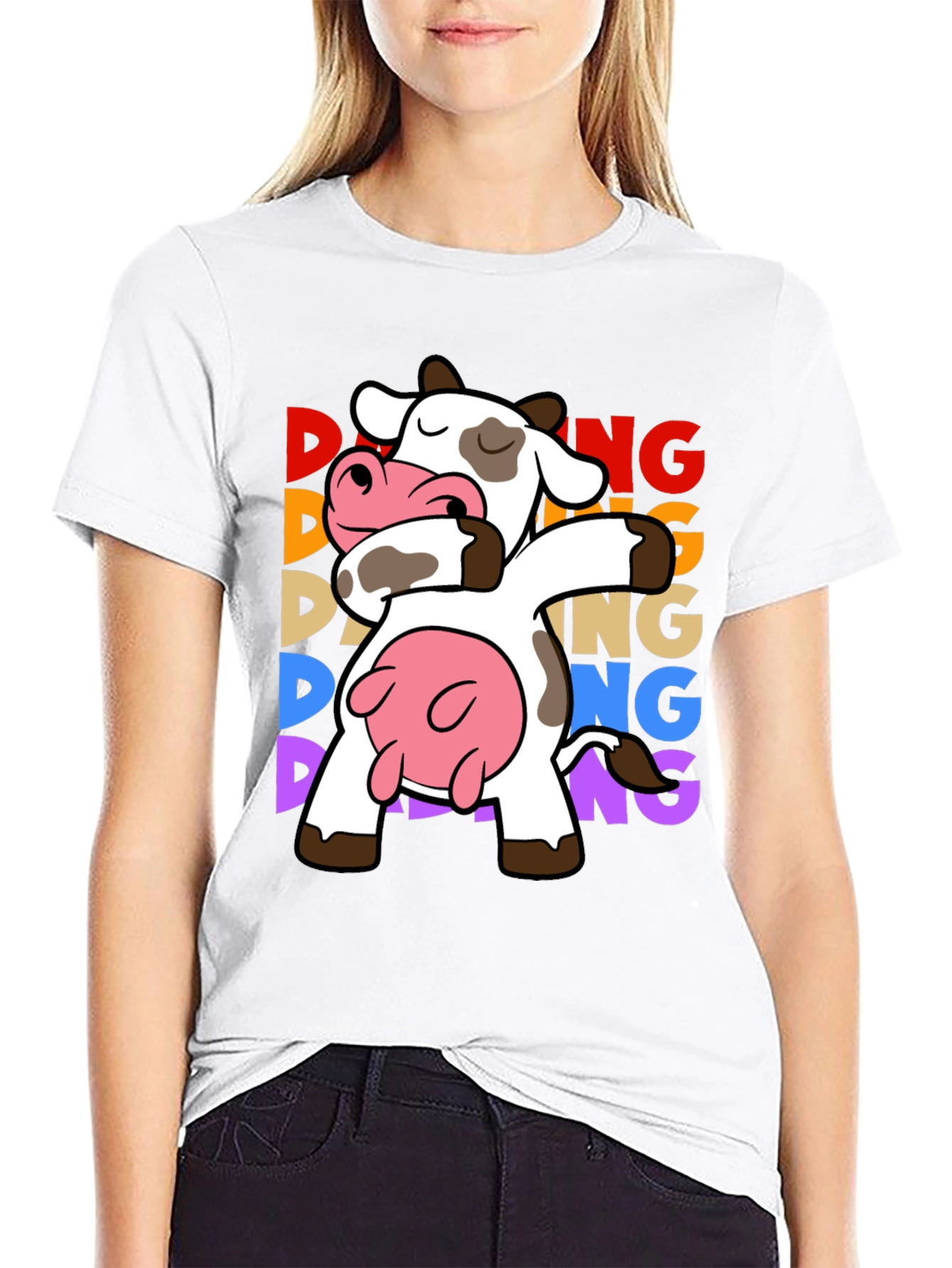 Black Dabbing Cow Graphic Tee - Funny Animal T-Shirt view 9