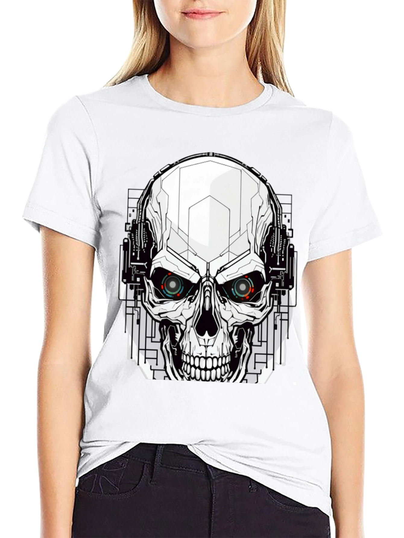Black Tech Skull Graphic Tee - Edgy Streetwear view 9