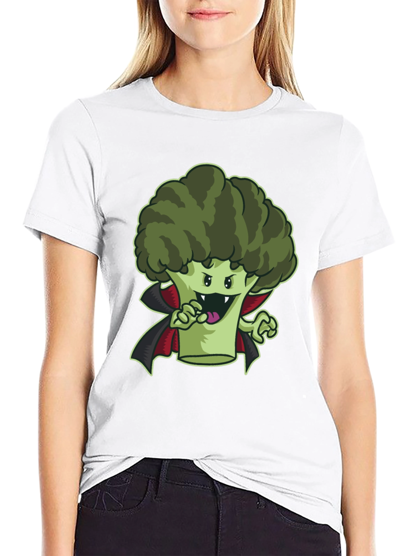 Black Broccoli Vampire Graphic Tee - Funny Halloween Shirt view 9