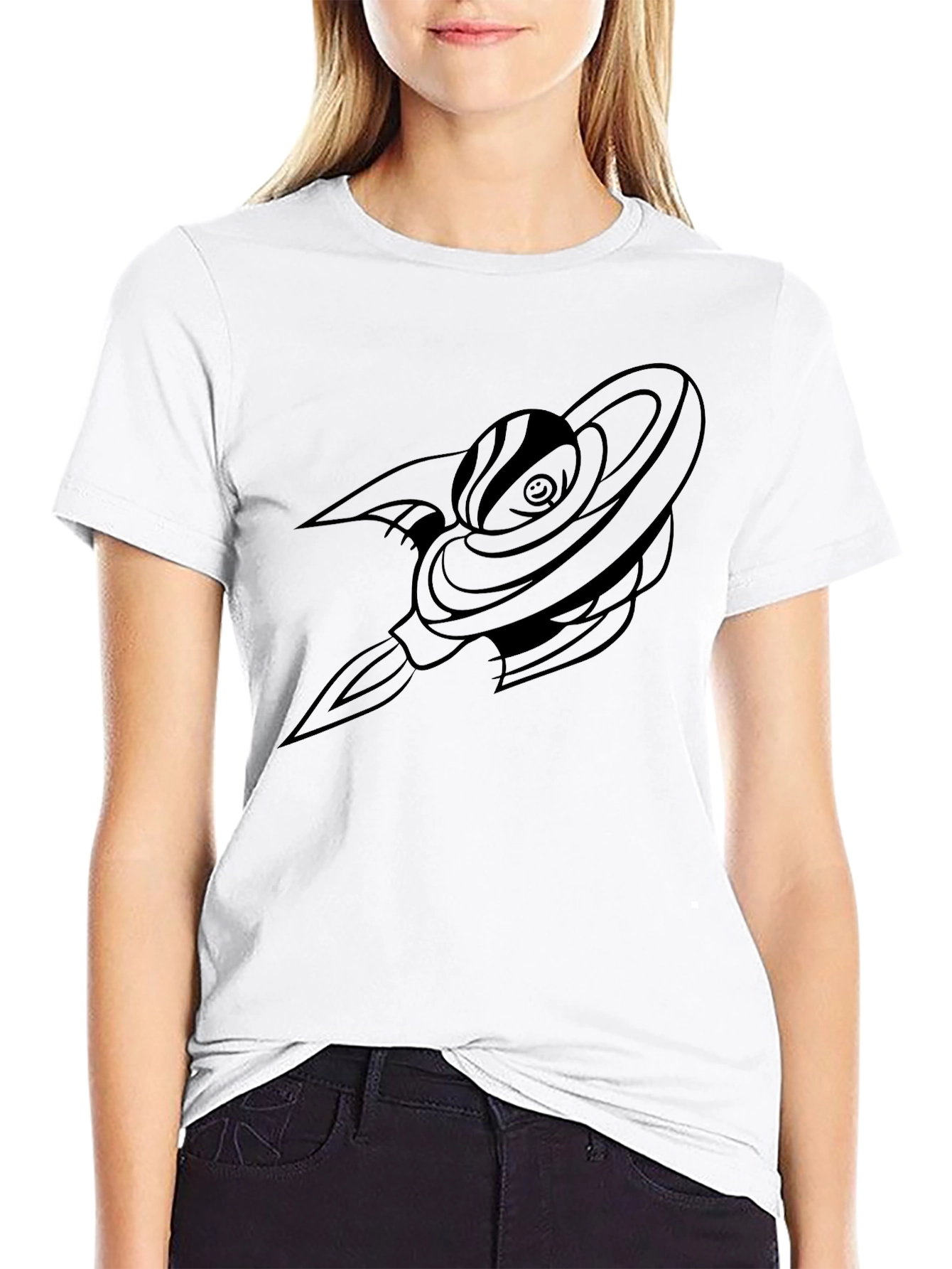 Black Unique Black Graphic Tee - Saturn Rocket Design view 9
