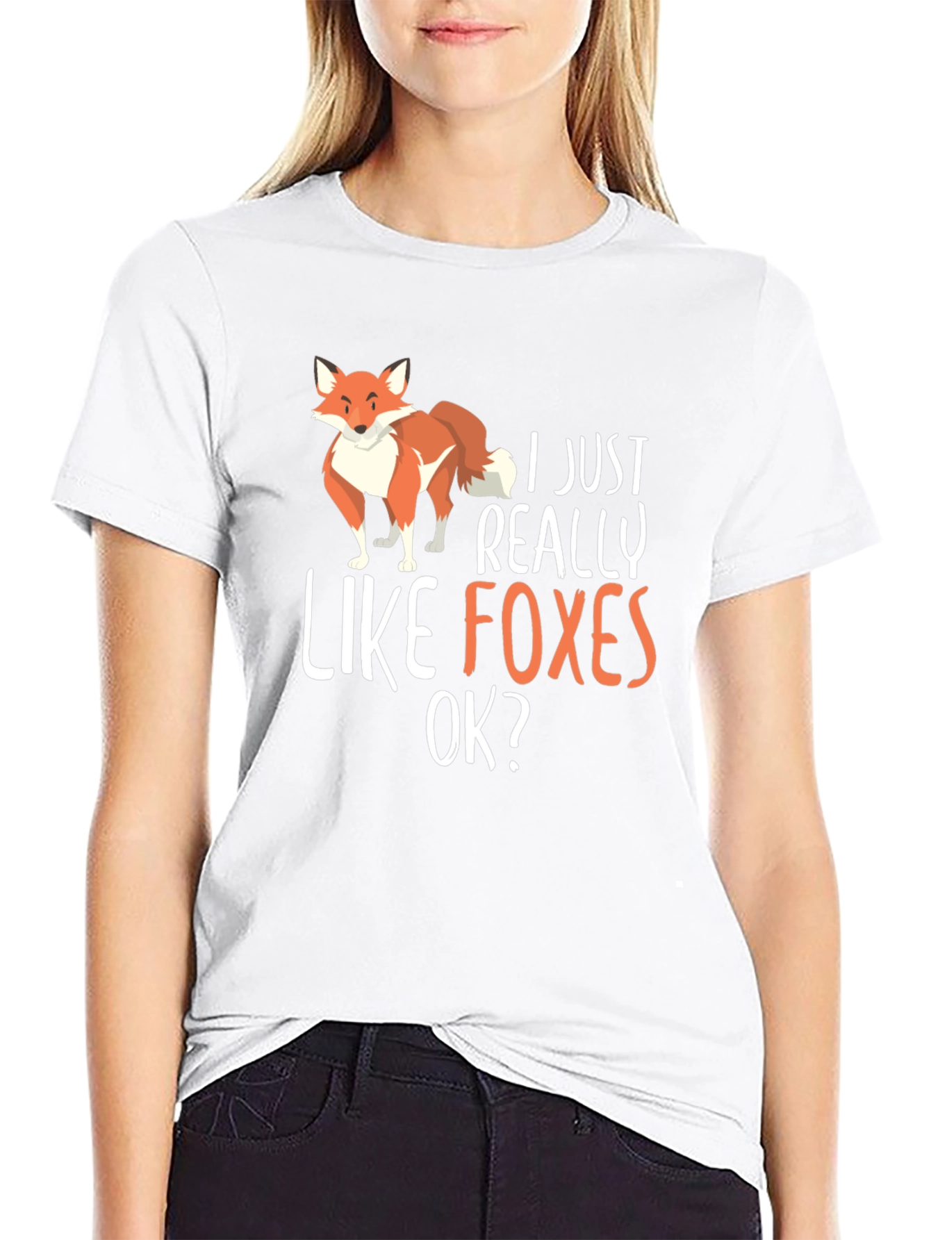 Black I Just Really Like Foxes OK? Black T-Shirt view 9