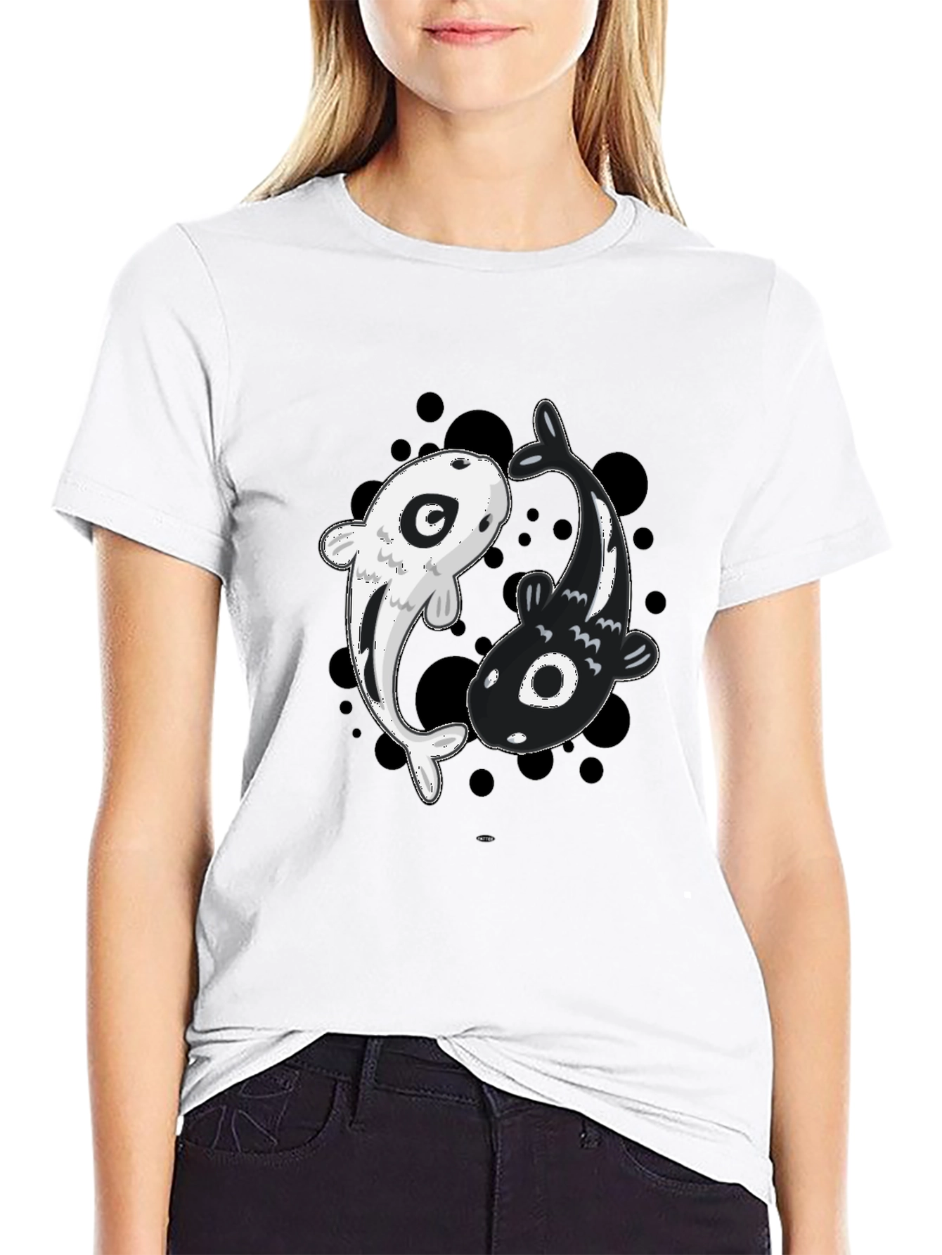 Black Yin Yang Koi Fish Graphic Tee - Black view 9