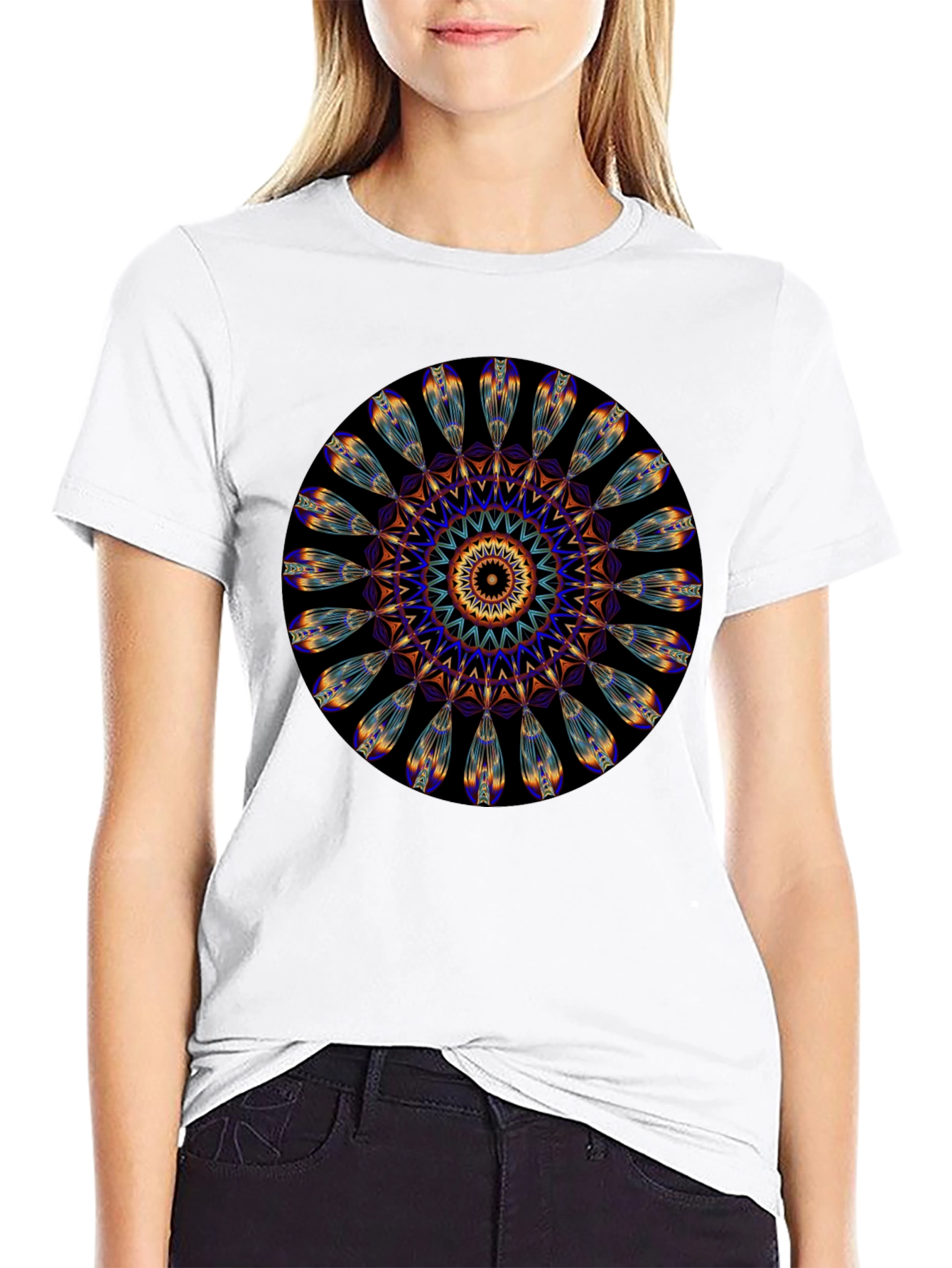 Black Mandala Print Black T-Shirt - Unique Artistic Design view 9