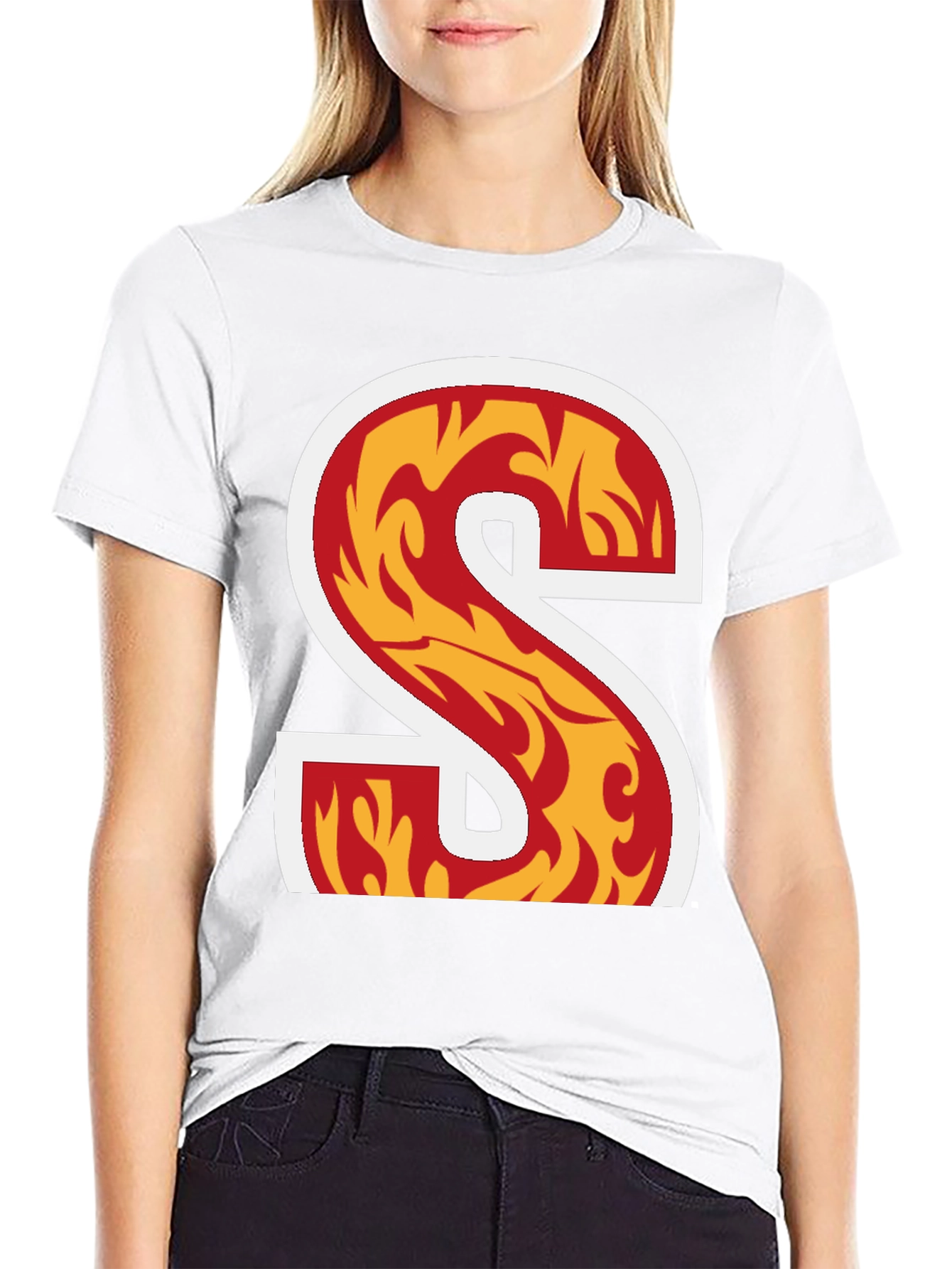 Black Fiery Letter S Graphic Tee - Bold Statement Shirt view 9