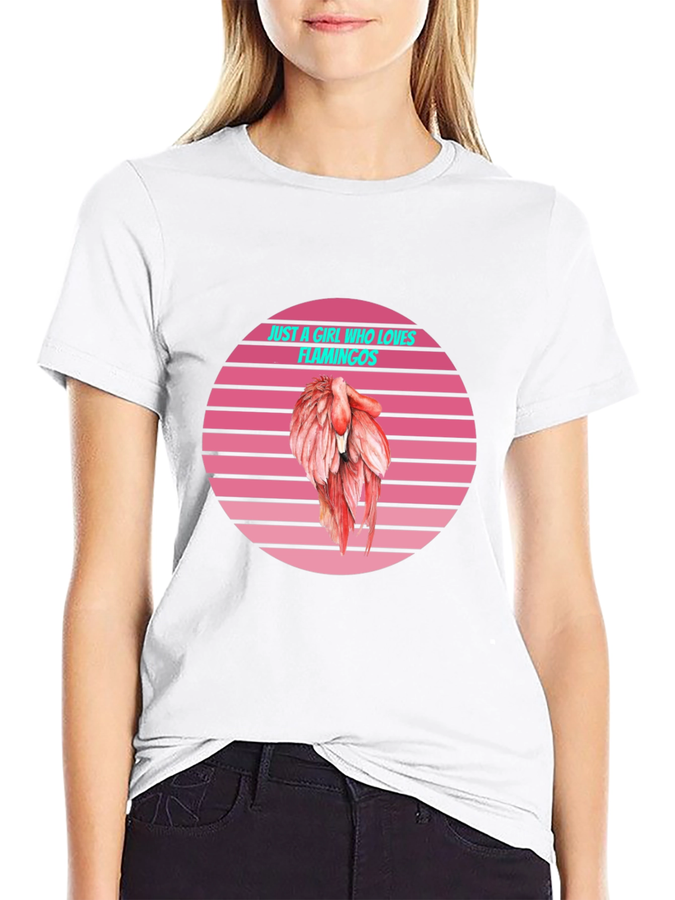 Black Just a Girl Who Loves Flamingos T-Shirt view 9