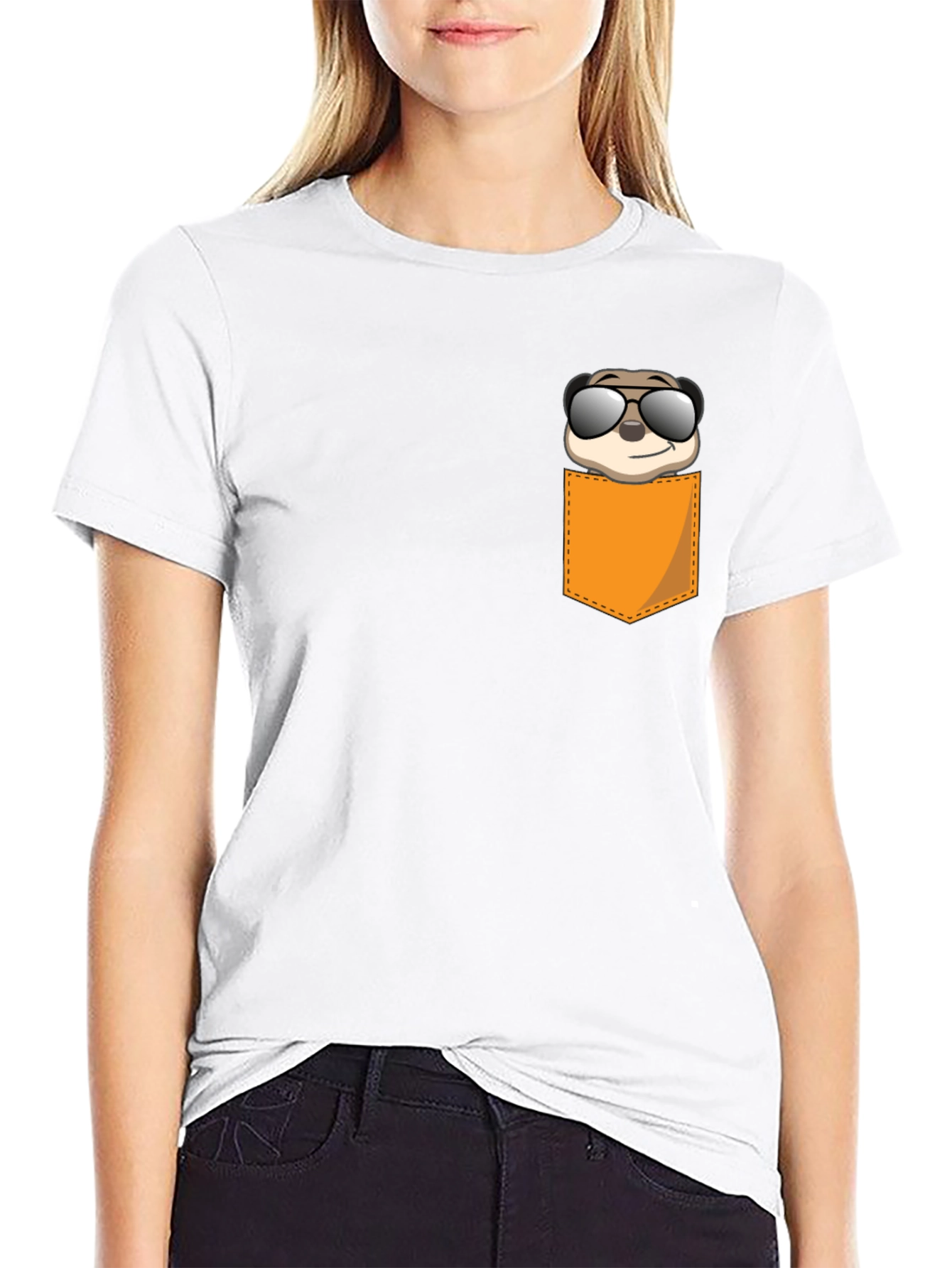 Black Cool Meerkat Pocket Tee - Graphic Print Black T-Shirt view 9