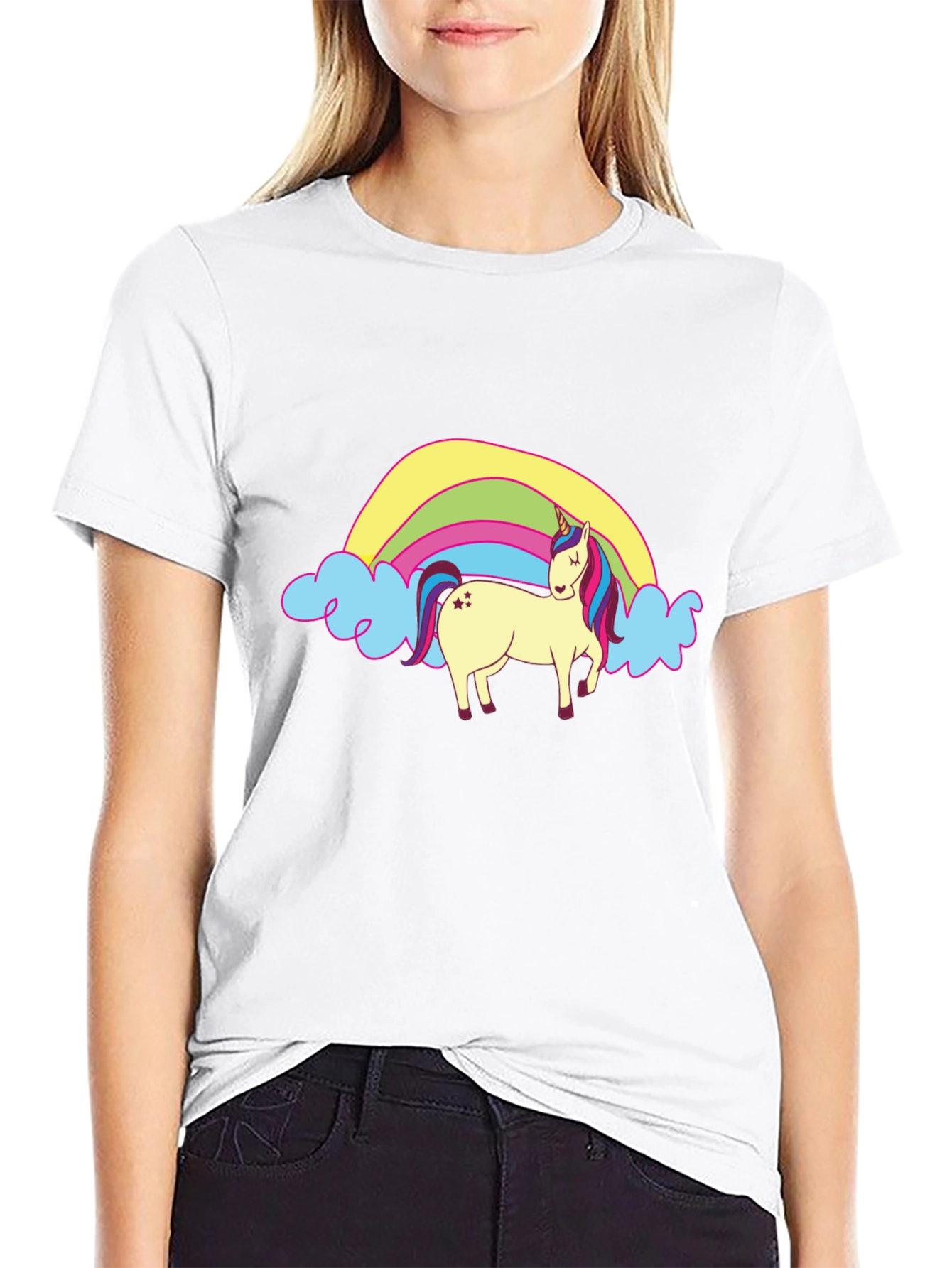 Black Unicorn & Rainbow Graphic Tee - Black Casual T-Shirt view 9