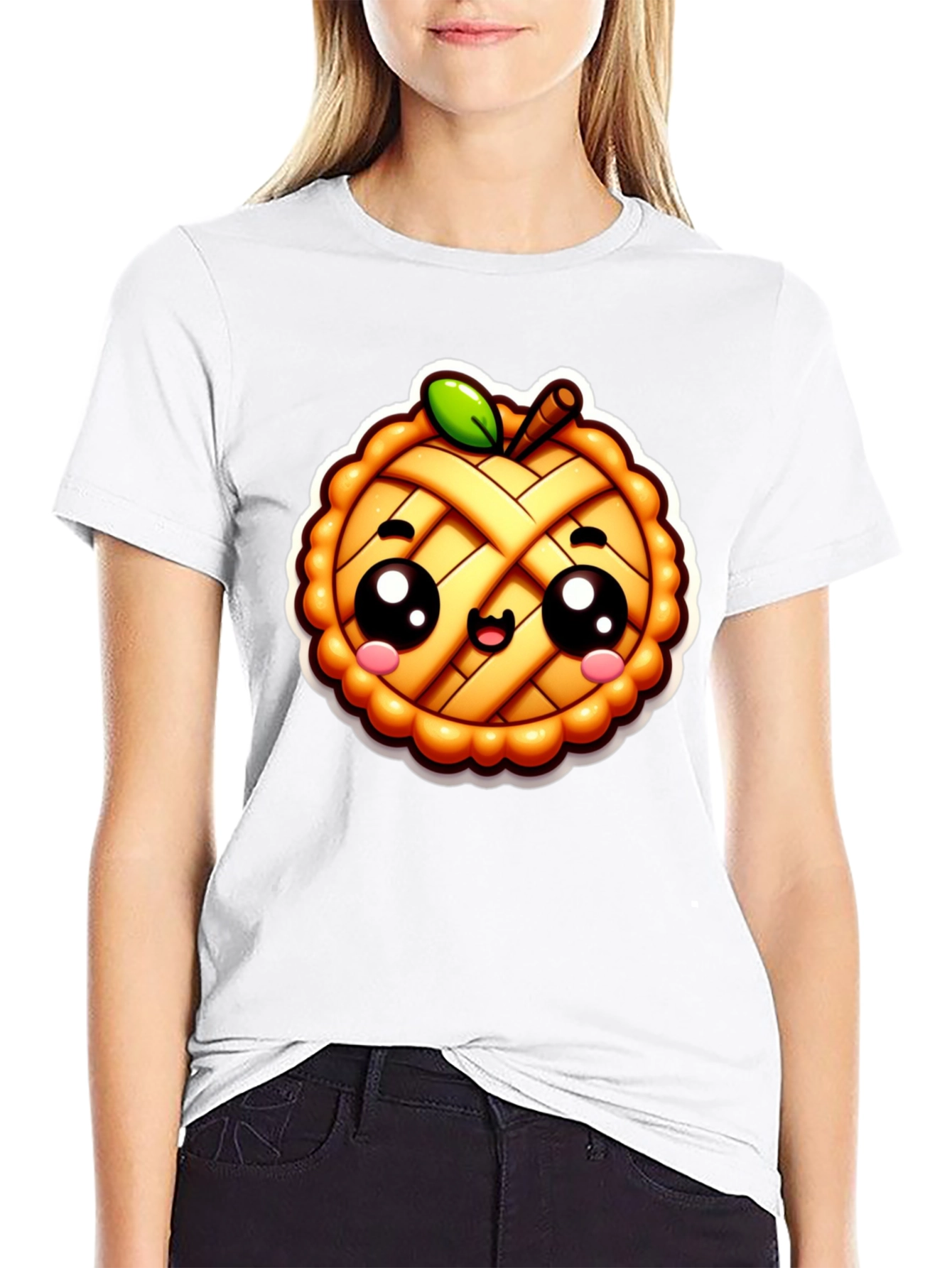 Black Cute Apple Pie Cartoon Black T-Shirt view 9
