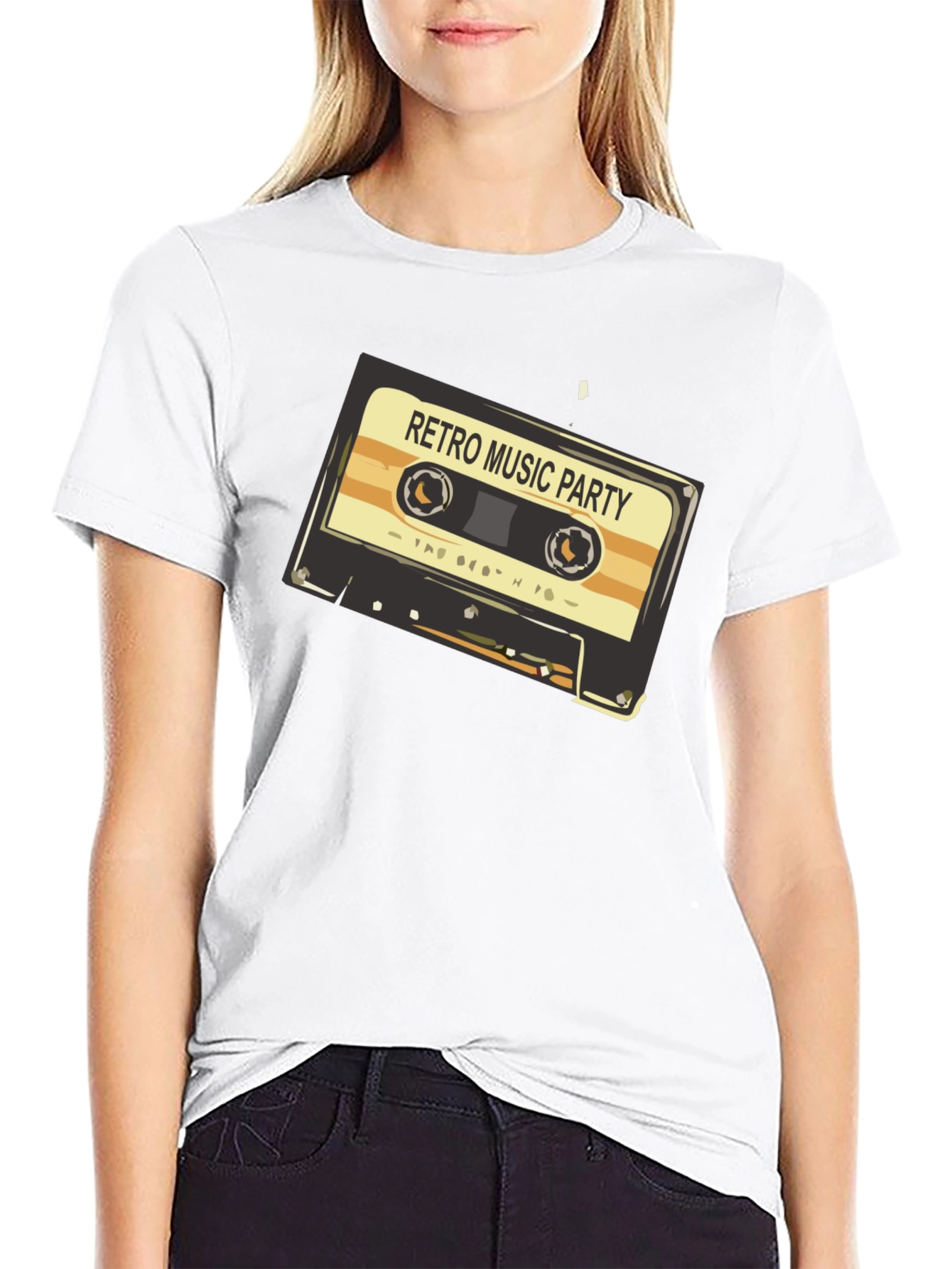 Black Retro Music Party Graphic Tee - Vintage Cassette Design view 9