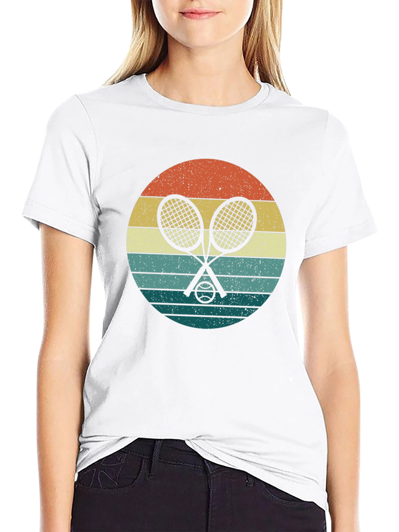 Black Retro Tennis Rackets & Ball Graphic T-Shirt view 9