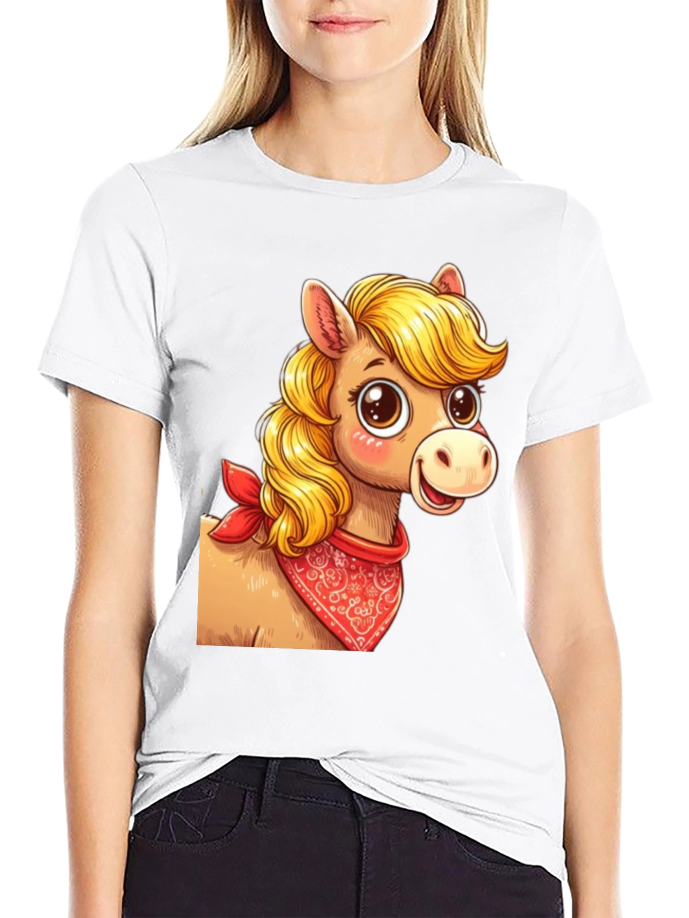 Black Cartoon Horse Bandana Graphic T-Shirt view 9