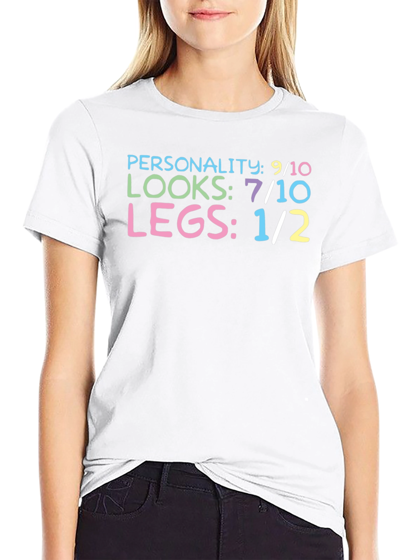 Black Funny "Personality Looks Legs" Graphic T-Shirt view 9