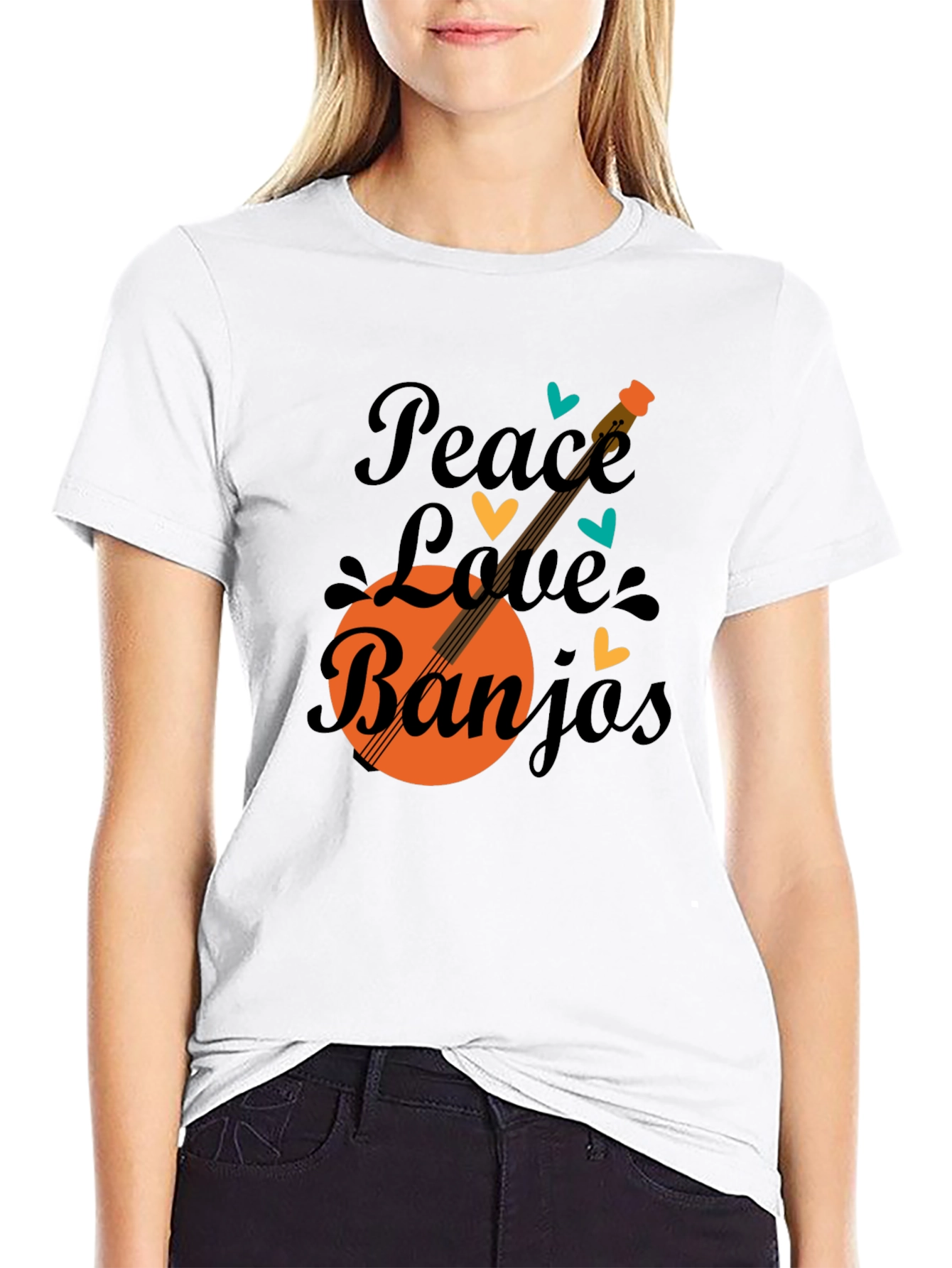 Black Peace Love Banjos T-Shirt - Black view 9