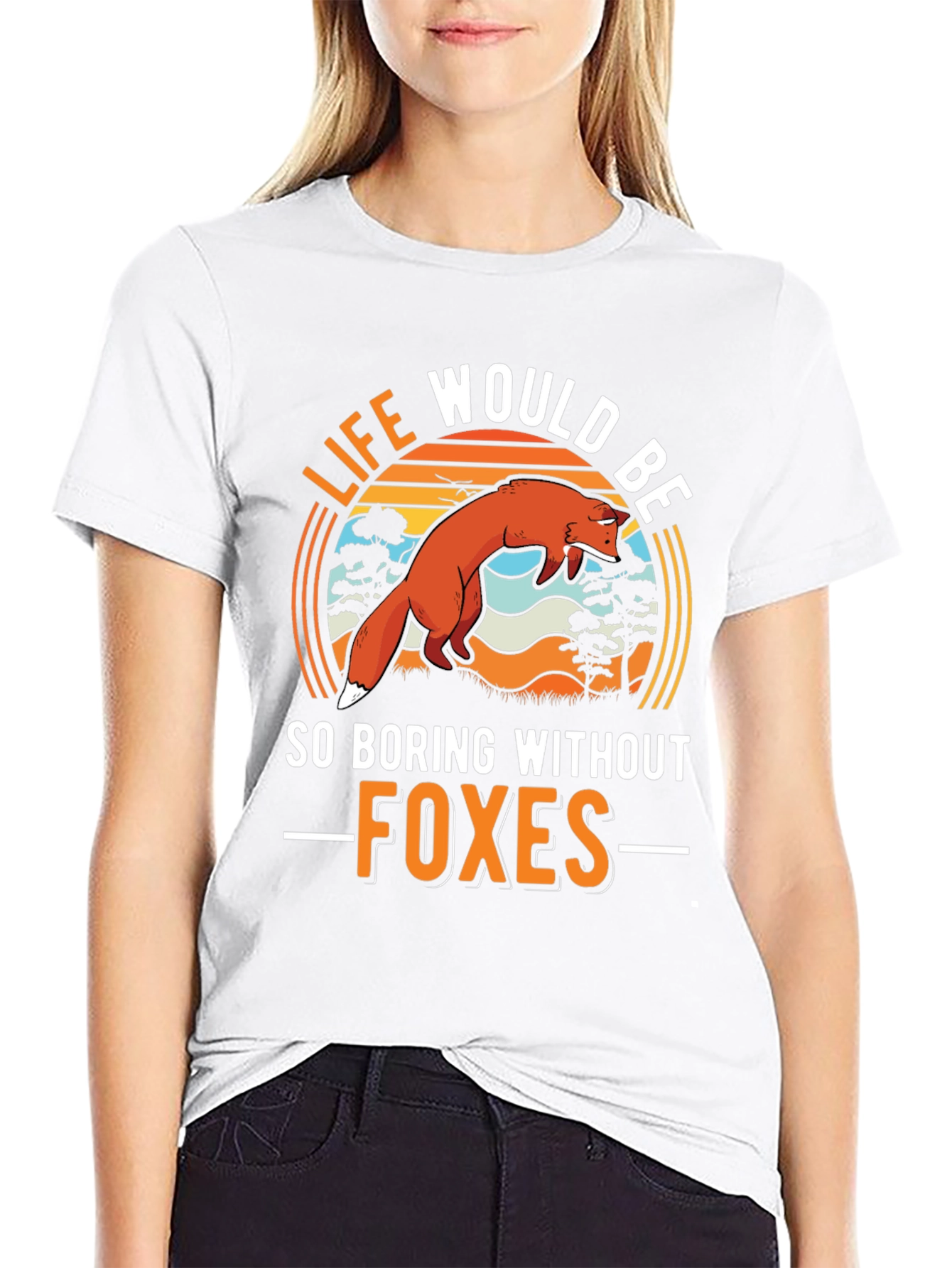 Black Life Would Be So Boring Without Foxes Black T-Shirt view 9