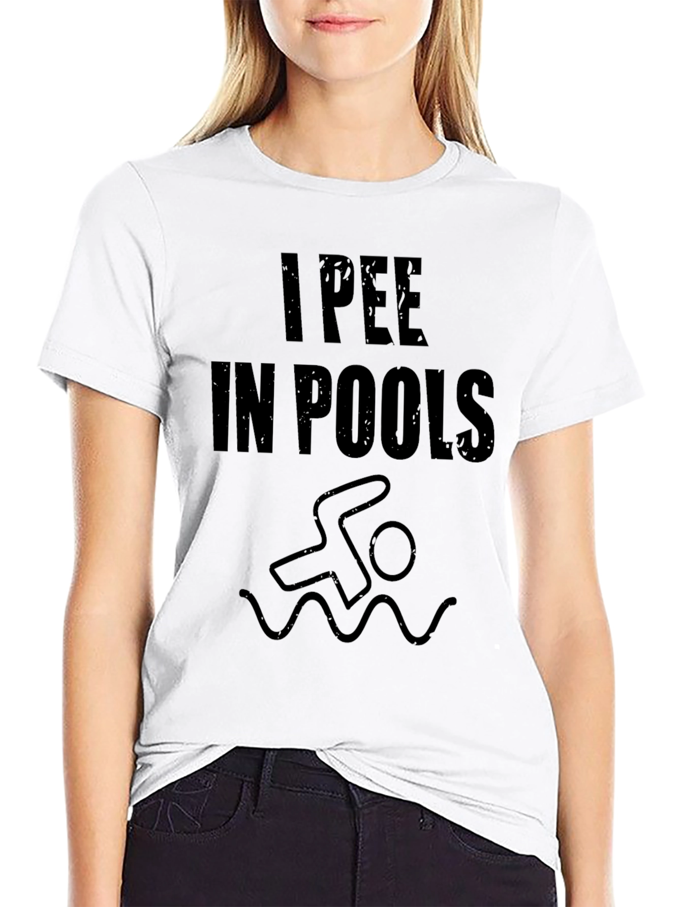 Black I Pee in Pools Graphic T-Shirt - Black Crew Neck view 9