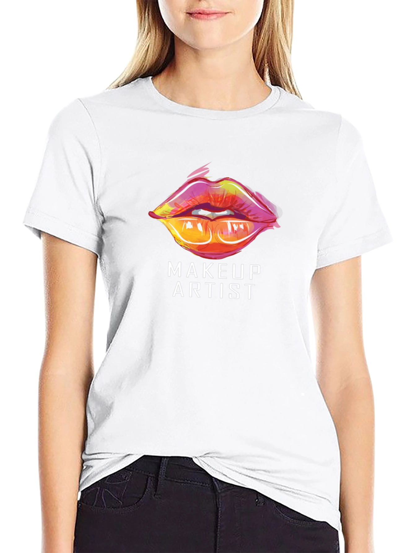 Black Makeup Artist Lips Graphic Tee - Stylish Crew Neck T-Shirt view 9