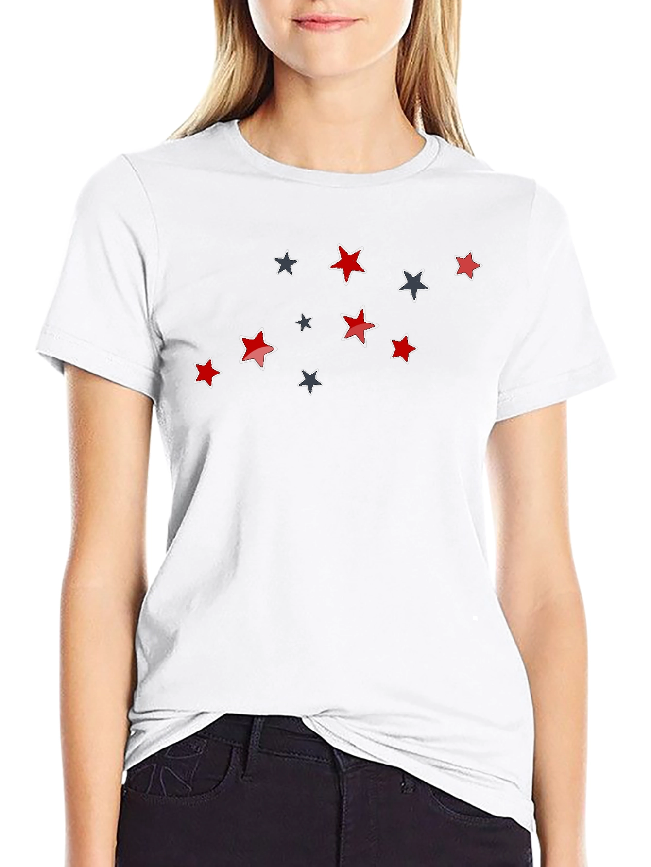 Black Stylish Star Pattern Black T-Shirt view 9
