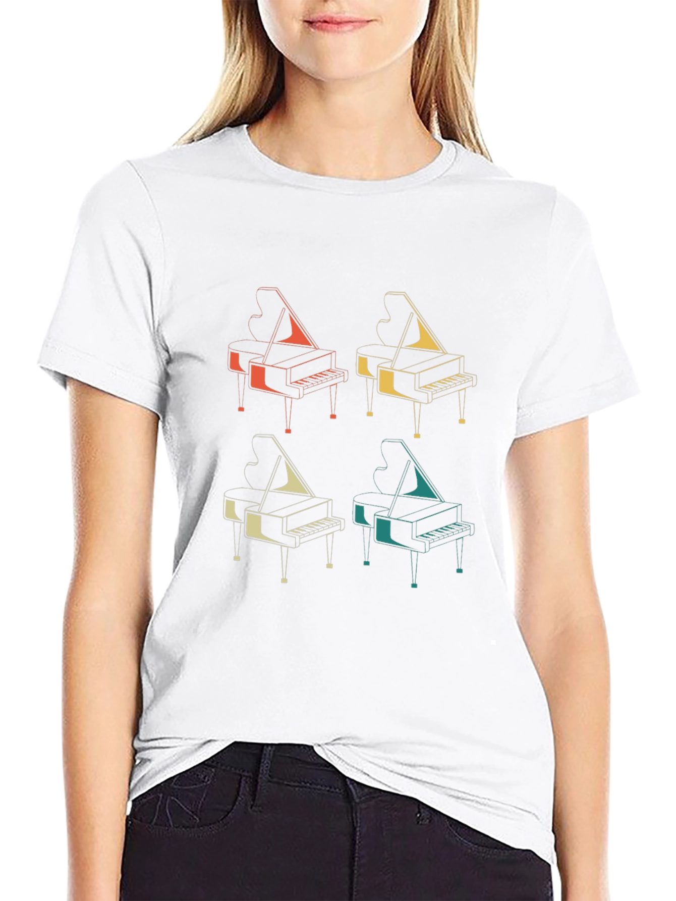 Black Retro Piano T-Shirt - Music Lover's Tee view 9