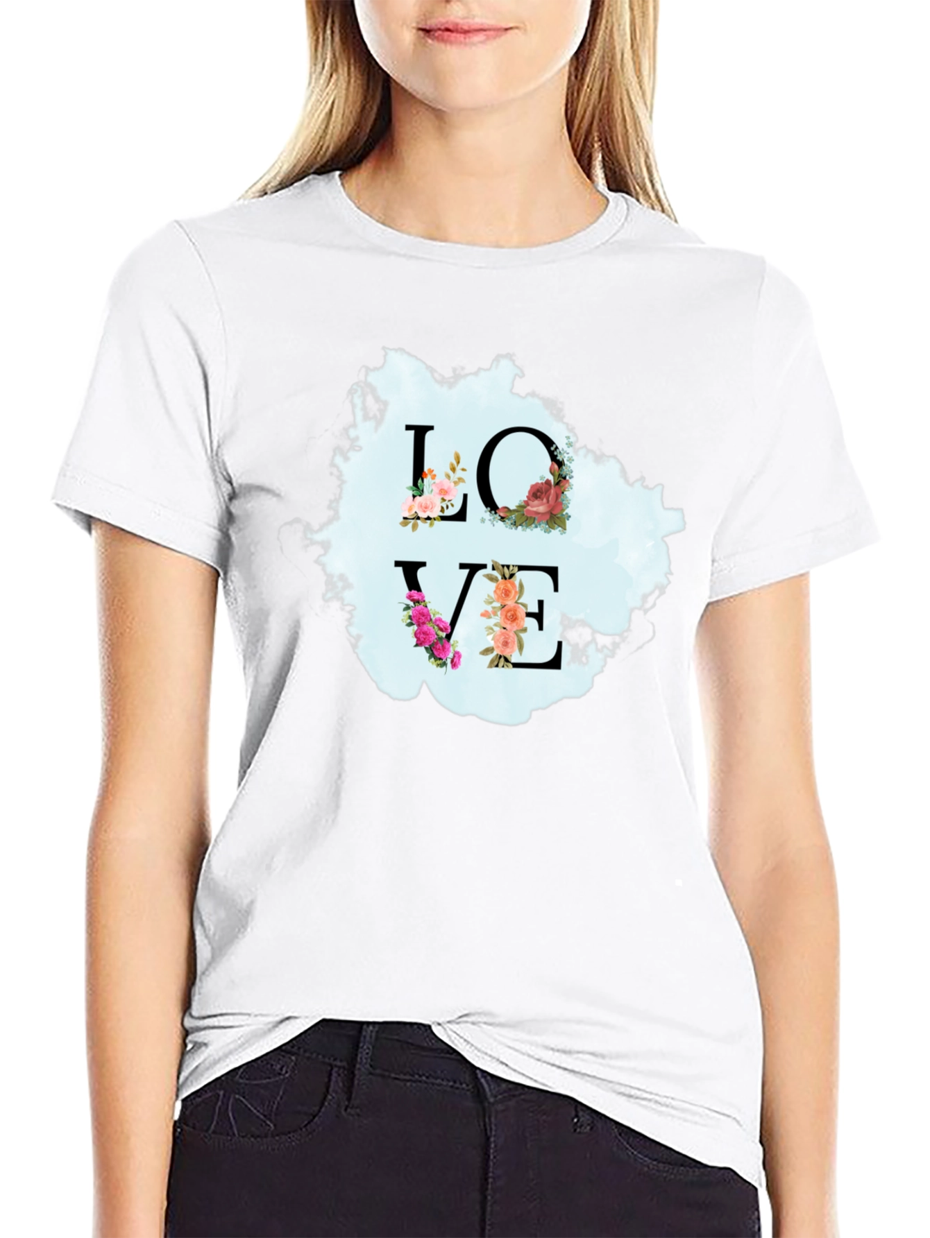 Black Floral Love T-Shirt - Stylish Graphic Tee view 9