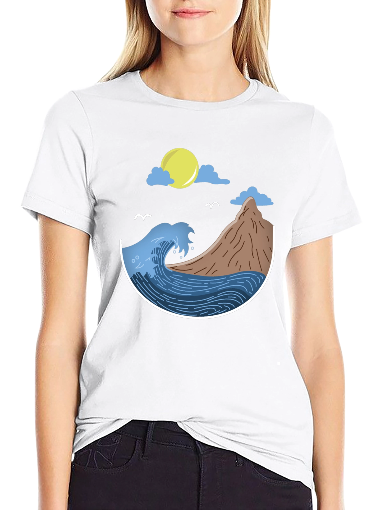 Black Ocean Scene Graphic T-Shirt - Black view 9