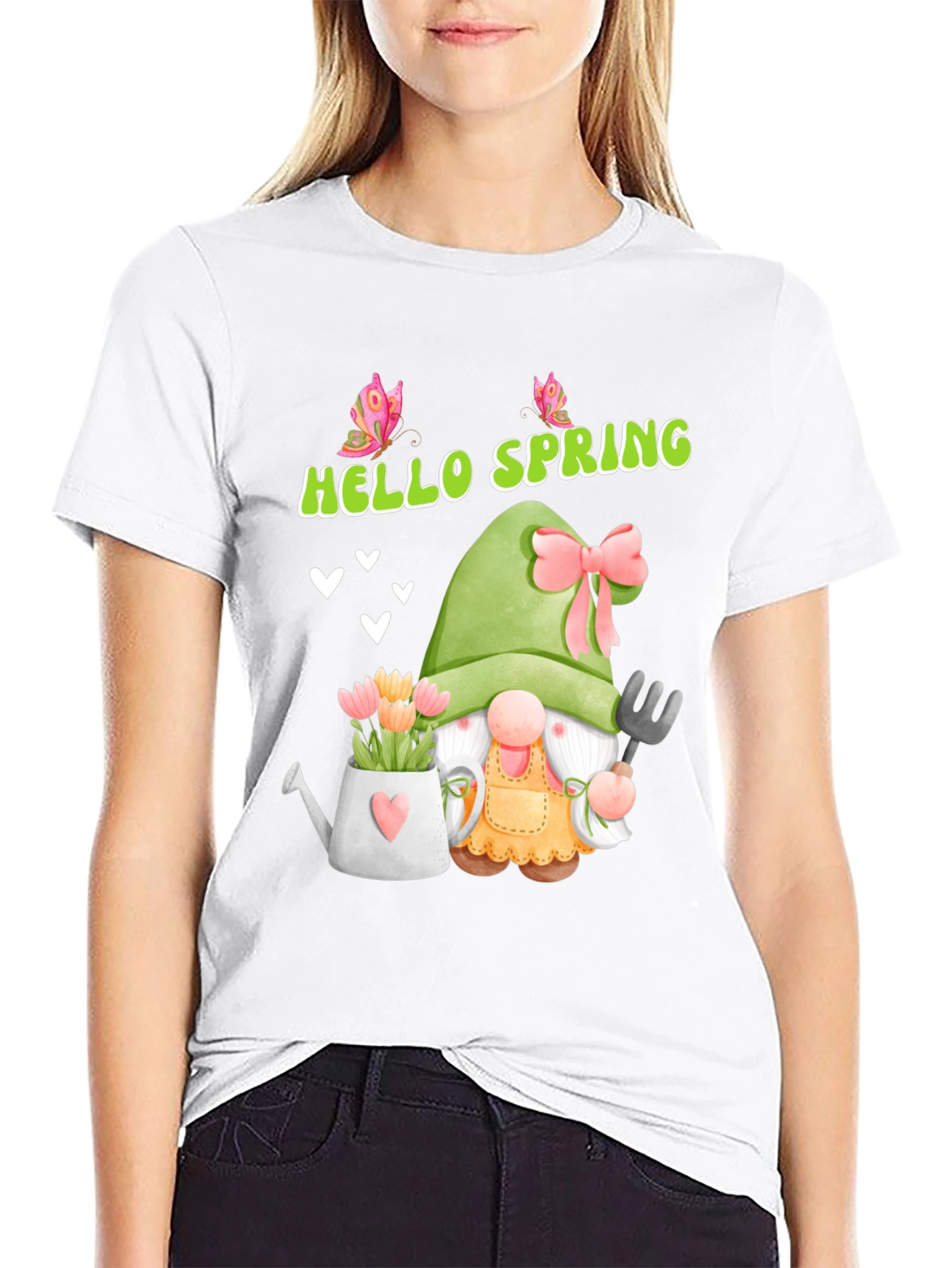 Black Hello Spring Garden Gnome T-Shirt view 9