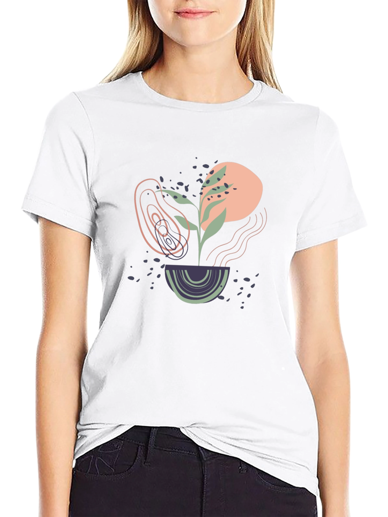 Black Abstract Plant Graphic Black Tee view 9