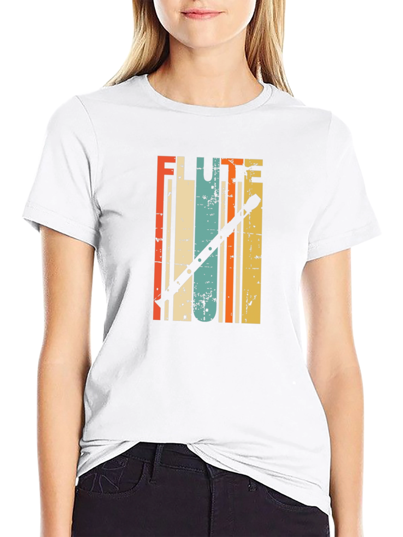 Black Retro Flute Player T-Shirt - Vintage Style Tee view 9
