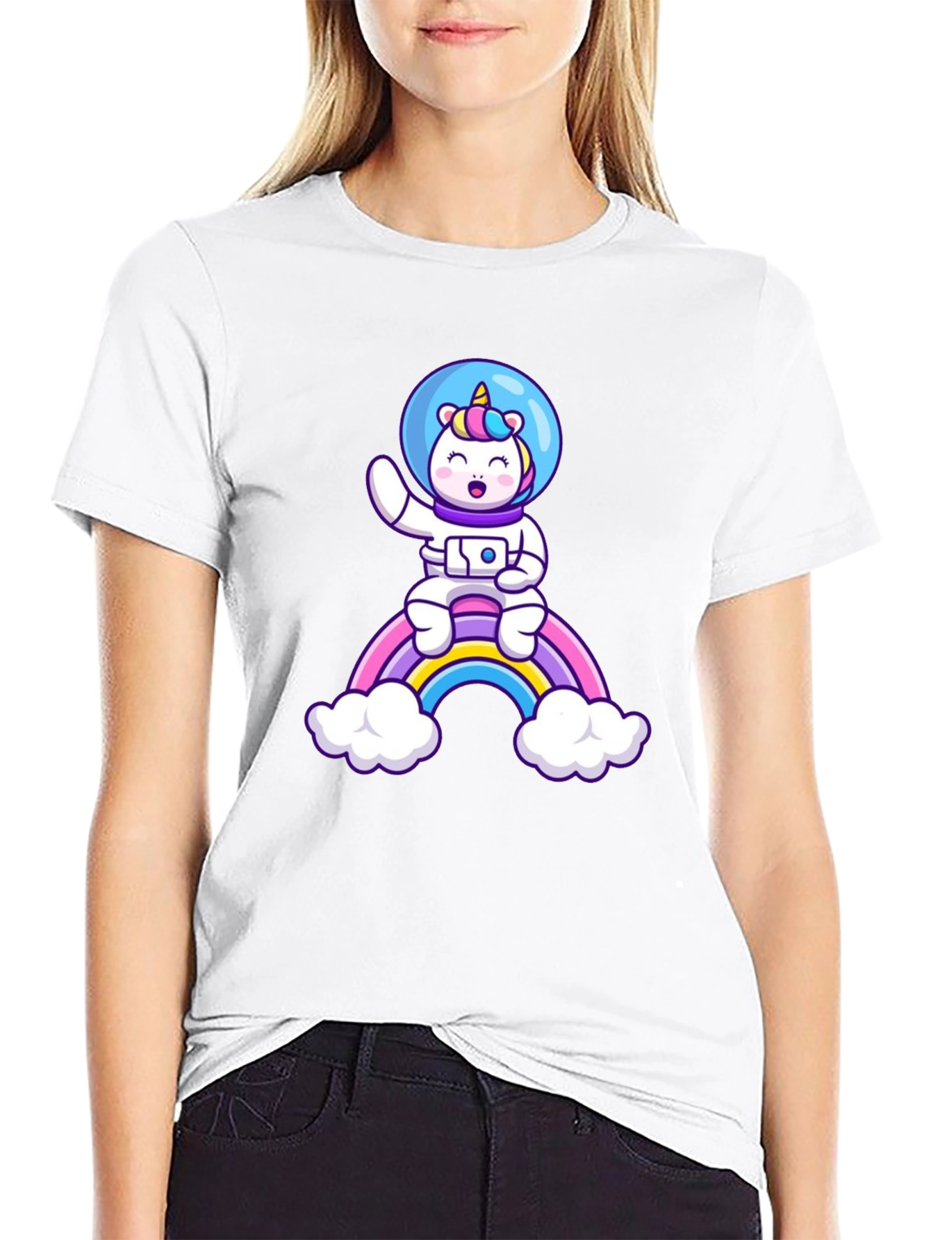 Black Unicorn Astronaut Rainbow T-Shirt view 9