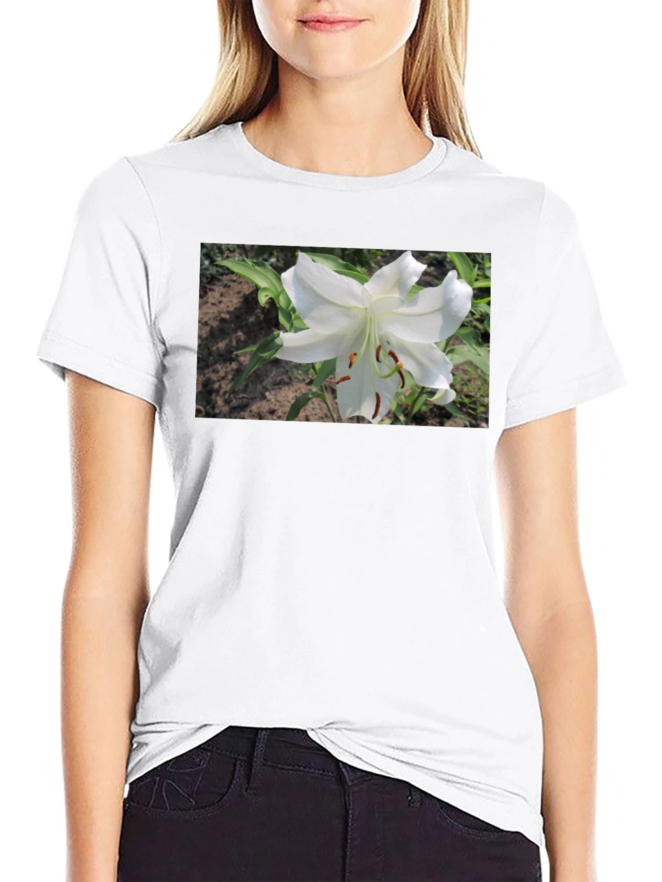 Black White Lily Graphic Tee - Soft Cotton Blend view 9