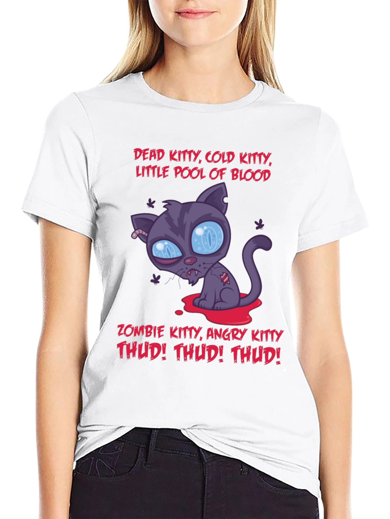 Black Zombie Kitty Graphic T-Shirt - Halloween view 9