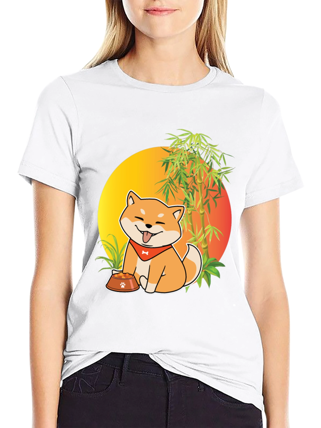Black Shiba Inu Dog Cartoon Graphic T-Shirt view 9