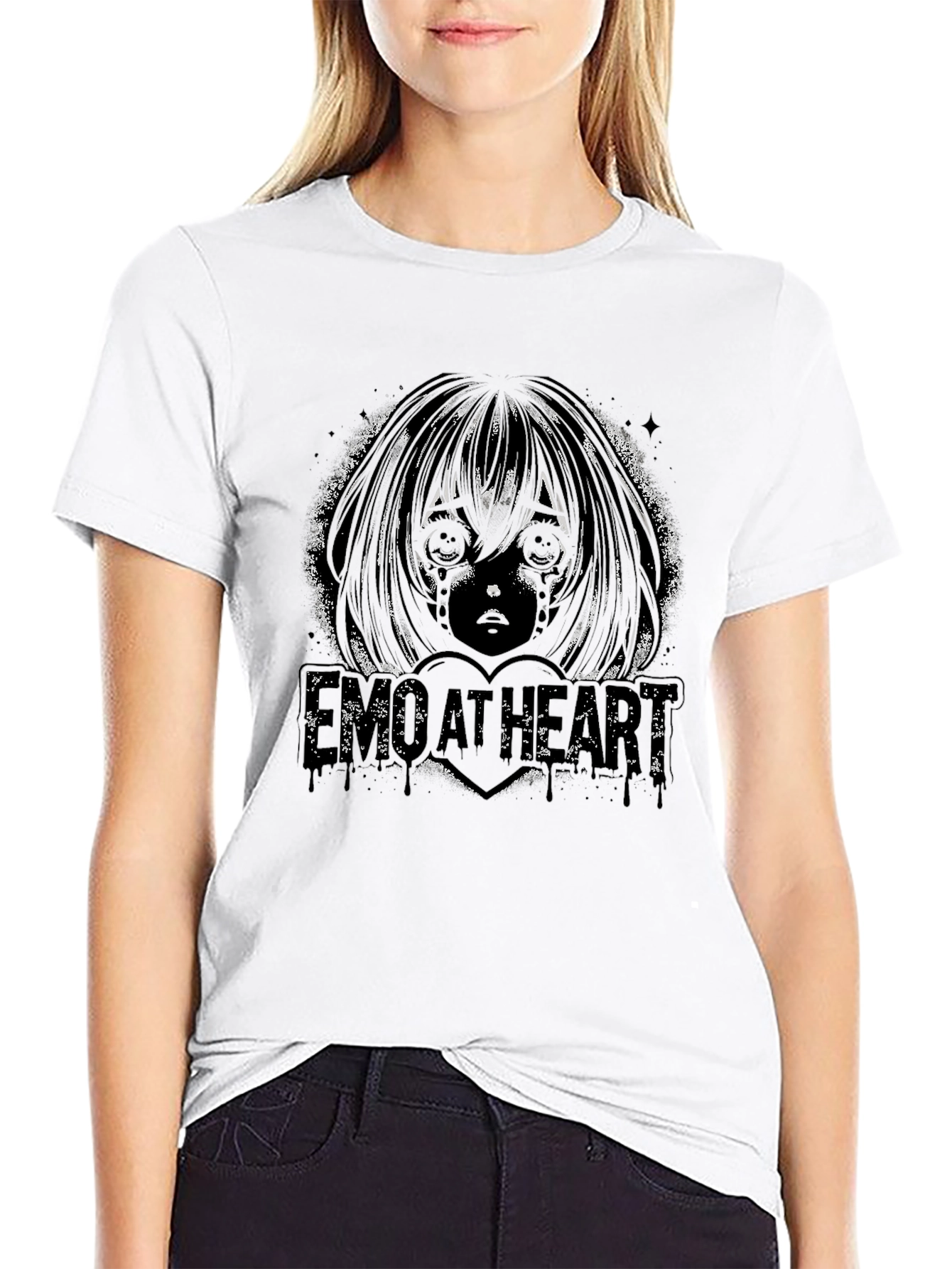 Black Emo Anime Graphic Black T-Shirt view 9