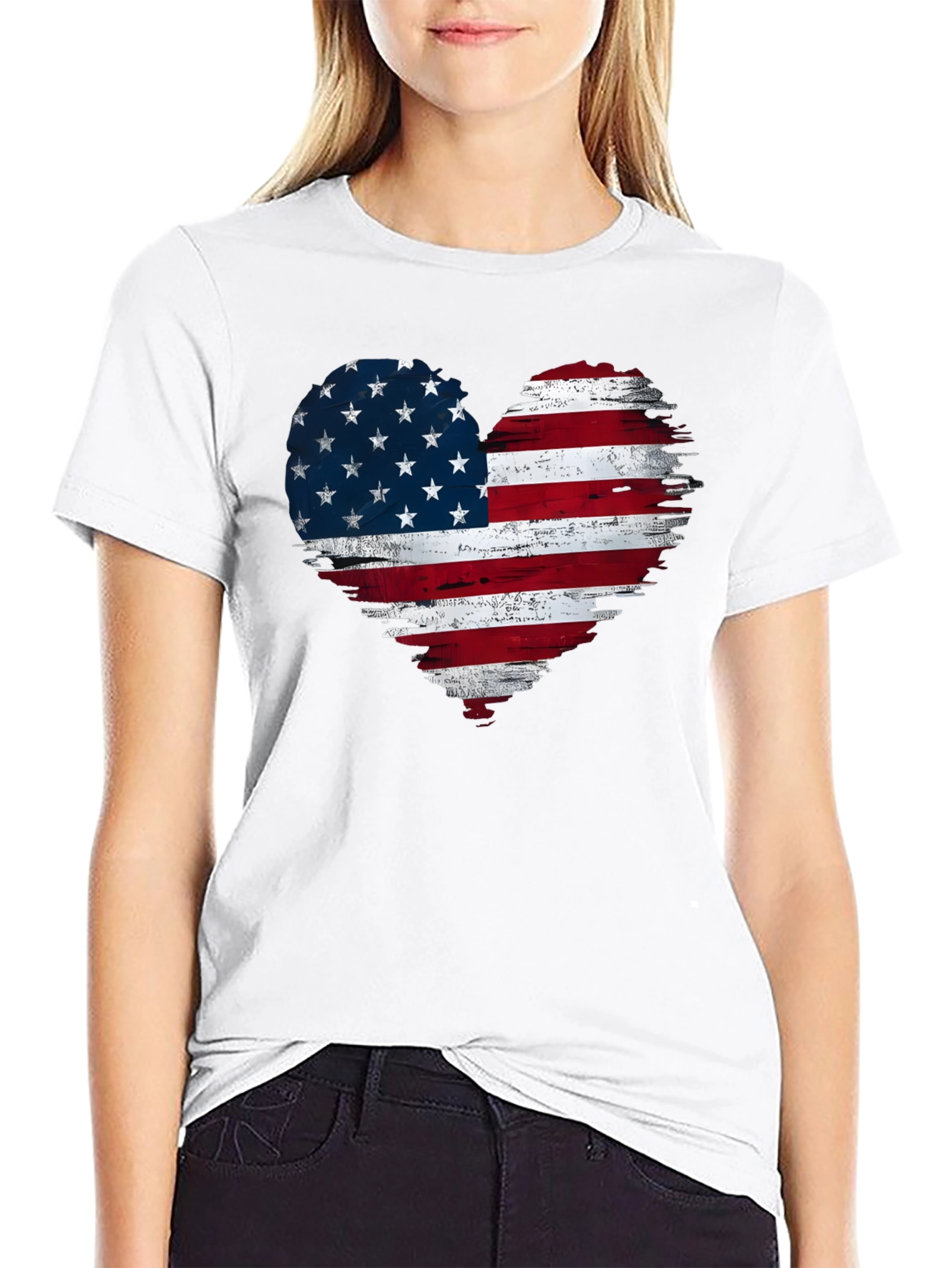 Black American Flag Heart Graphic T-Shirt view 9