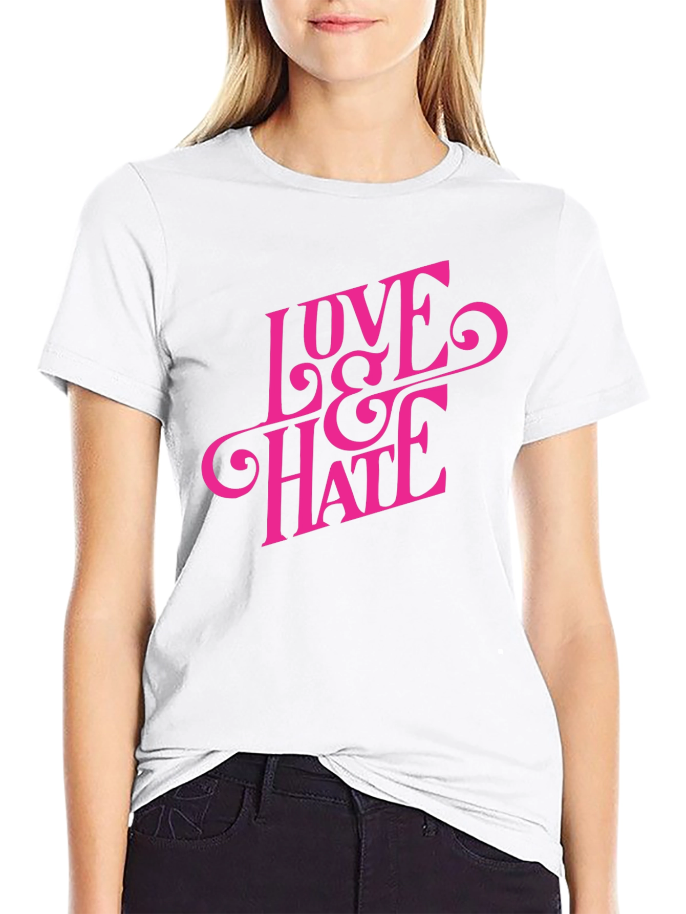 Black Love & Hate Graphic Tee - Bold Statement T-Shirt view 9