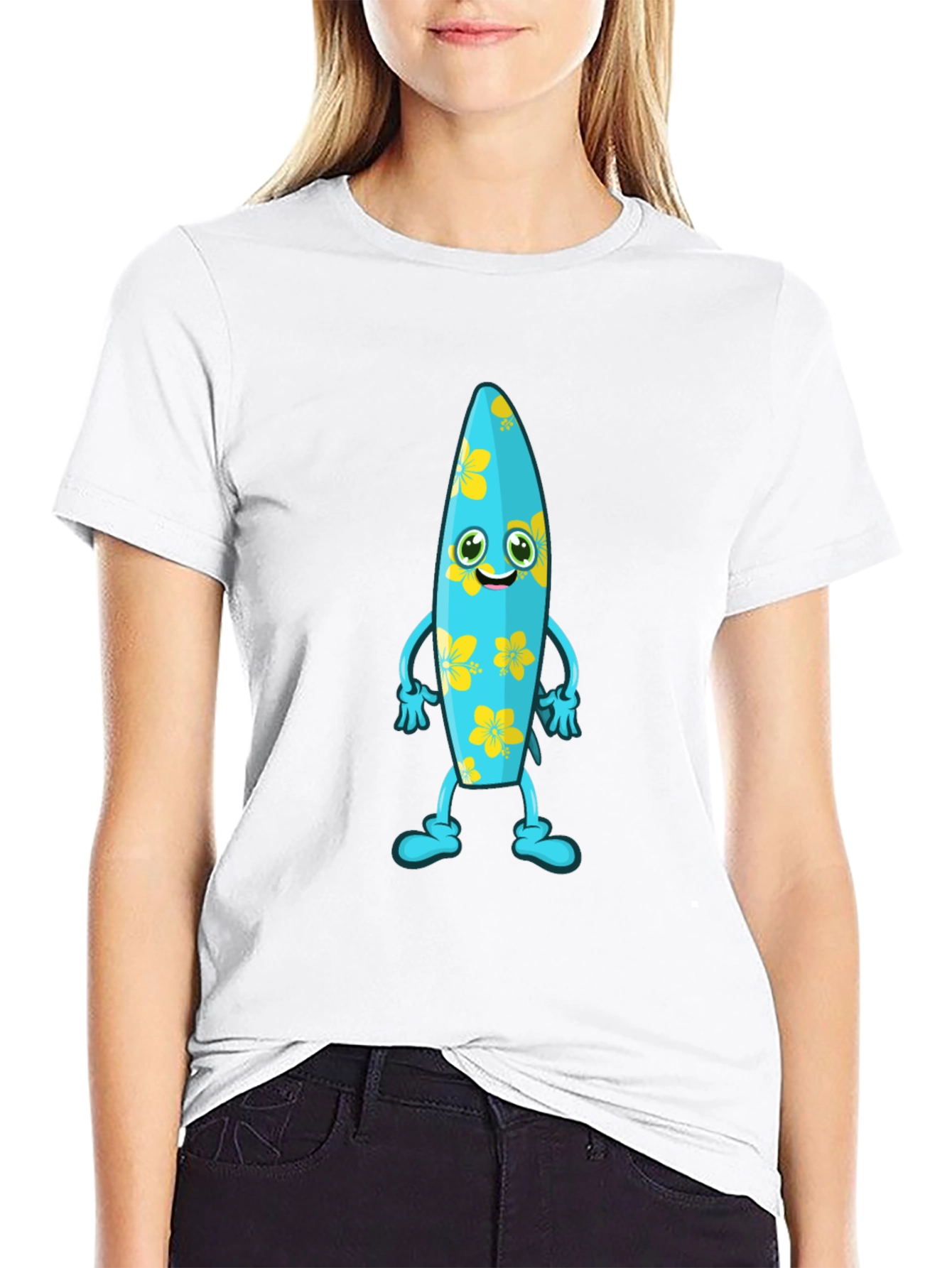 Black Fun Surfboard Character Graphic Tee view 9