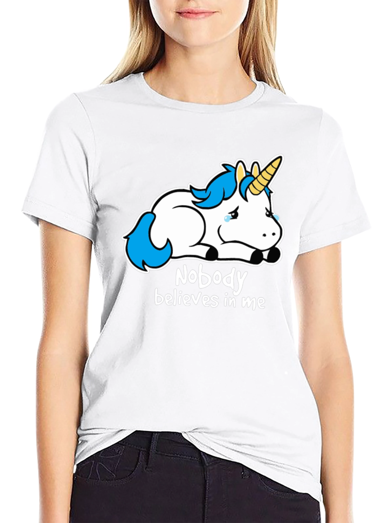 Black Sad Unicorn Graphic Tee - Nobody Believes view 9