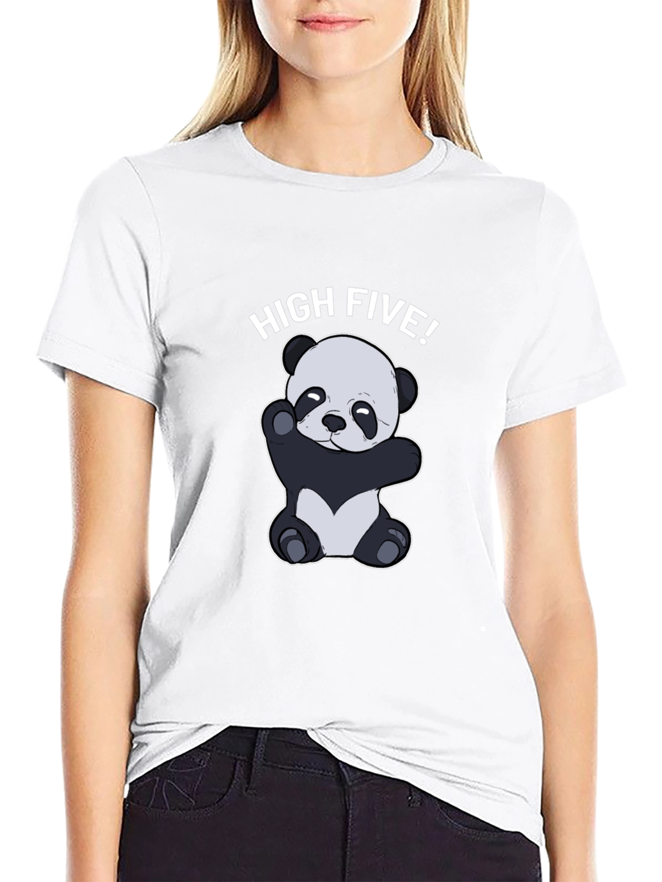 Black Panda High Five Graphic Tee - Black Cotton T-Shirt view 9