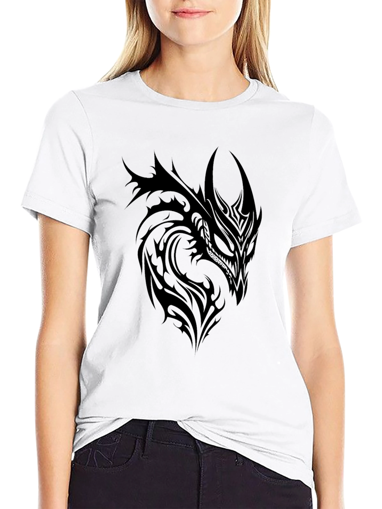 Black Tribal Dragon Graphic Tee - Black view 9