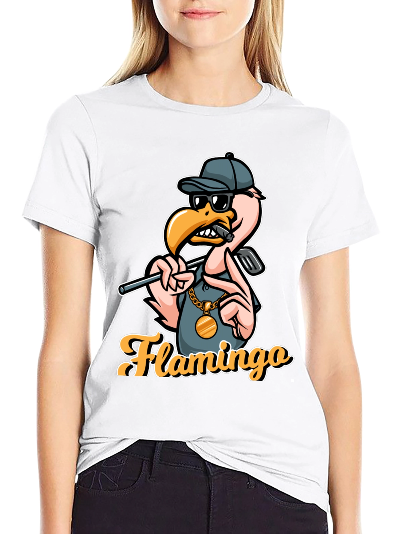 Black Cool Flamingo Golf T-Shirt view 9