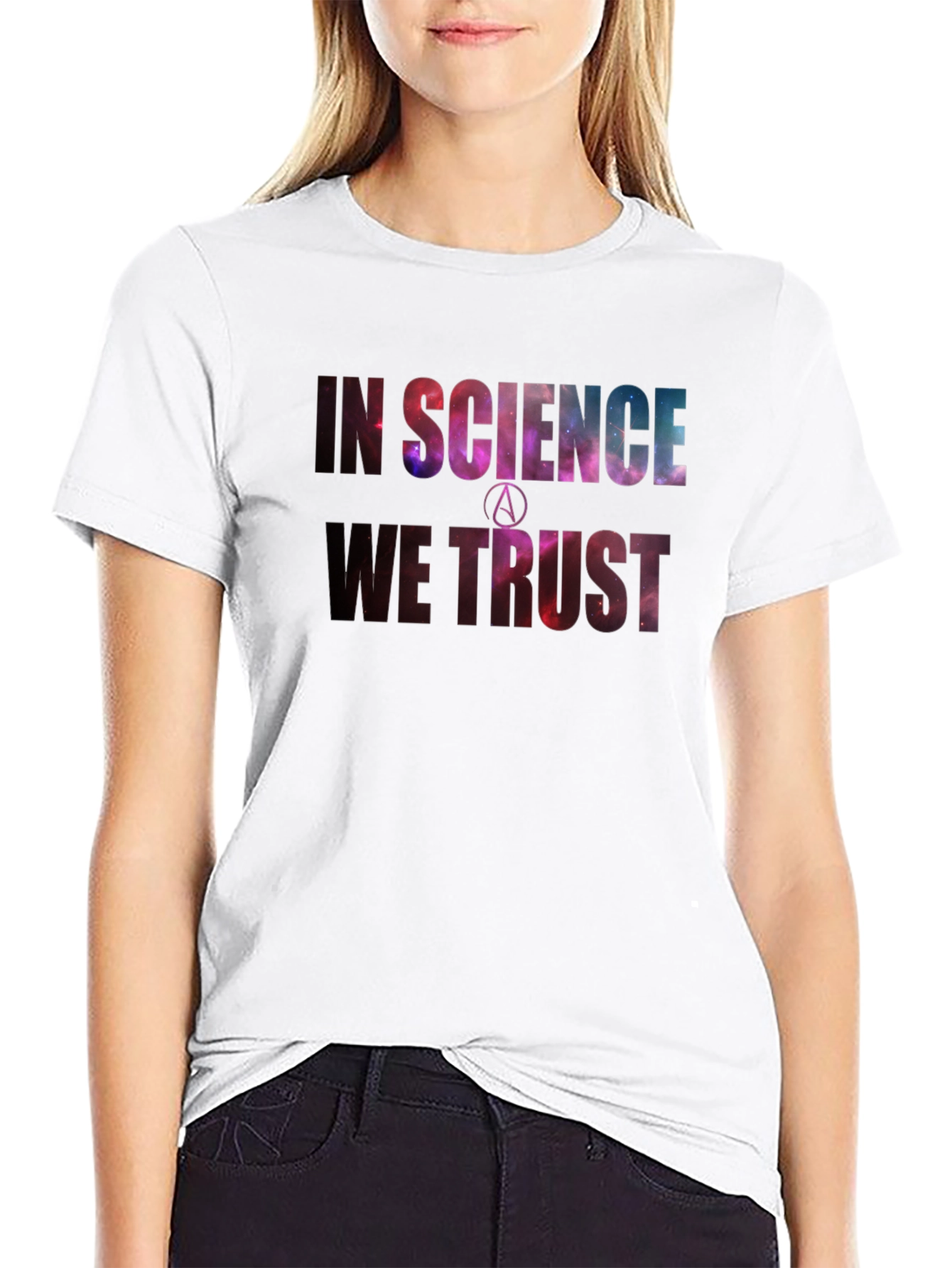 Black In Science We Trust Galaxy Print T-Shirt view 9