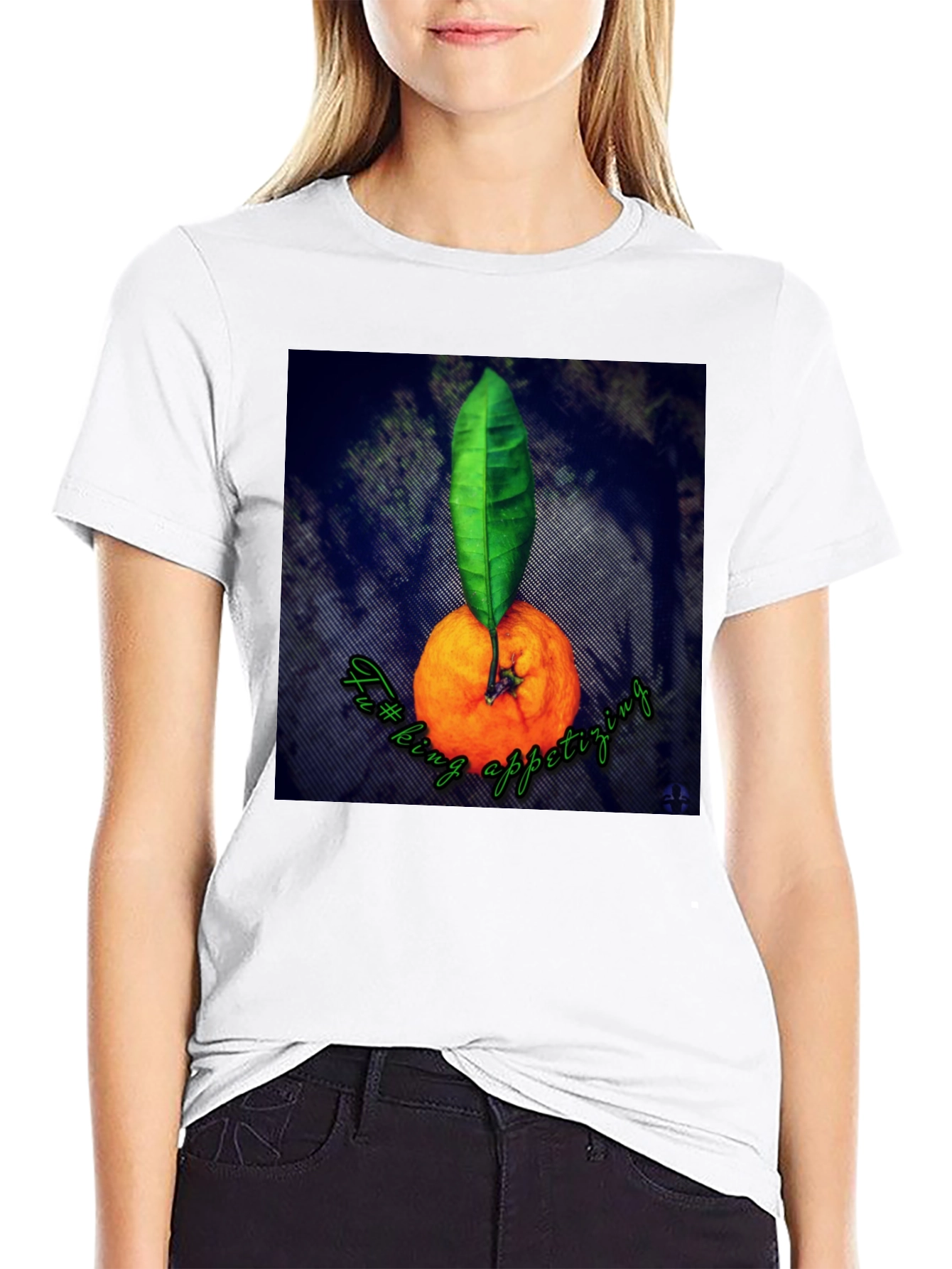 Black Orange & Leaf Graphic Tee - Fun Foodie Shirt view 9