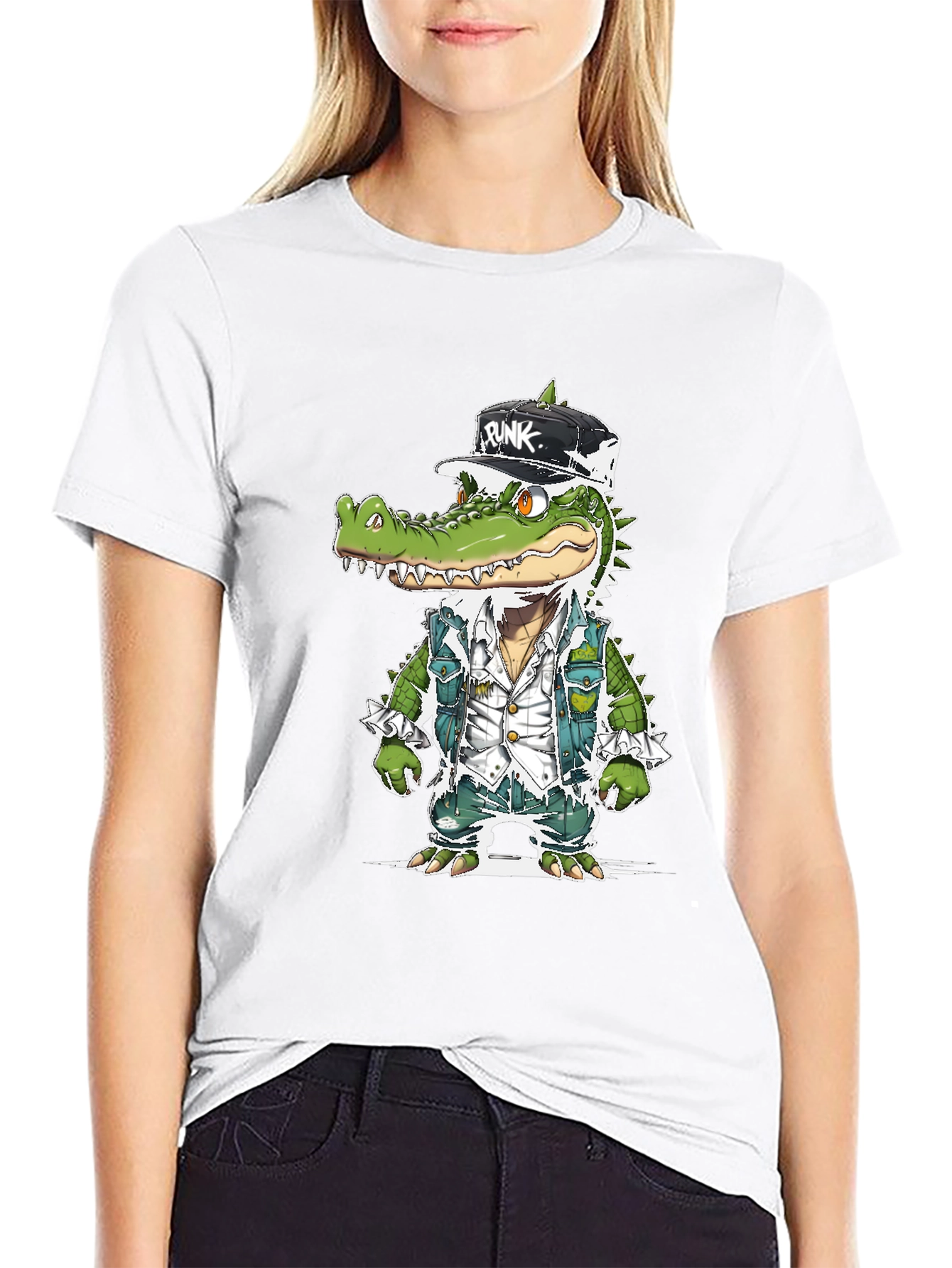Black Punk Gator T-Shirt - Cool Reptile Streetwear view 9