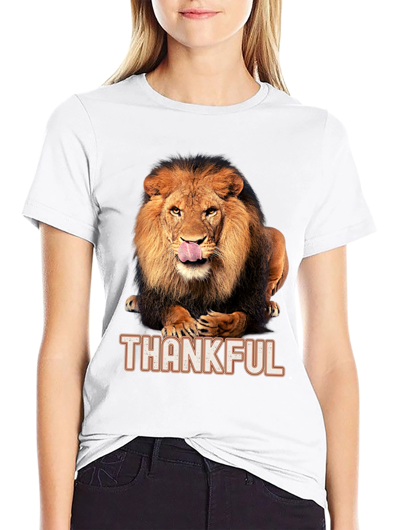 Black Thankful Lion Graphic T-Shirt - Men's Black Tee view 9
