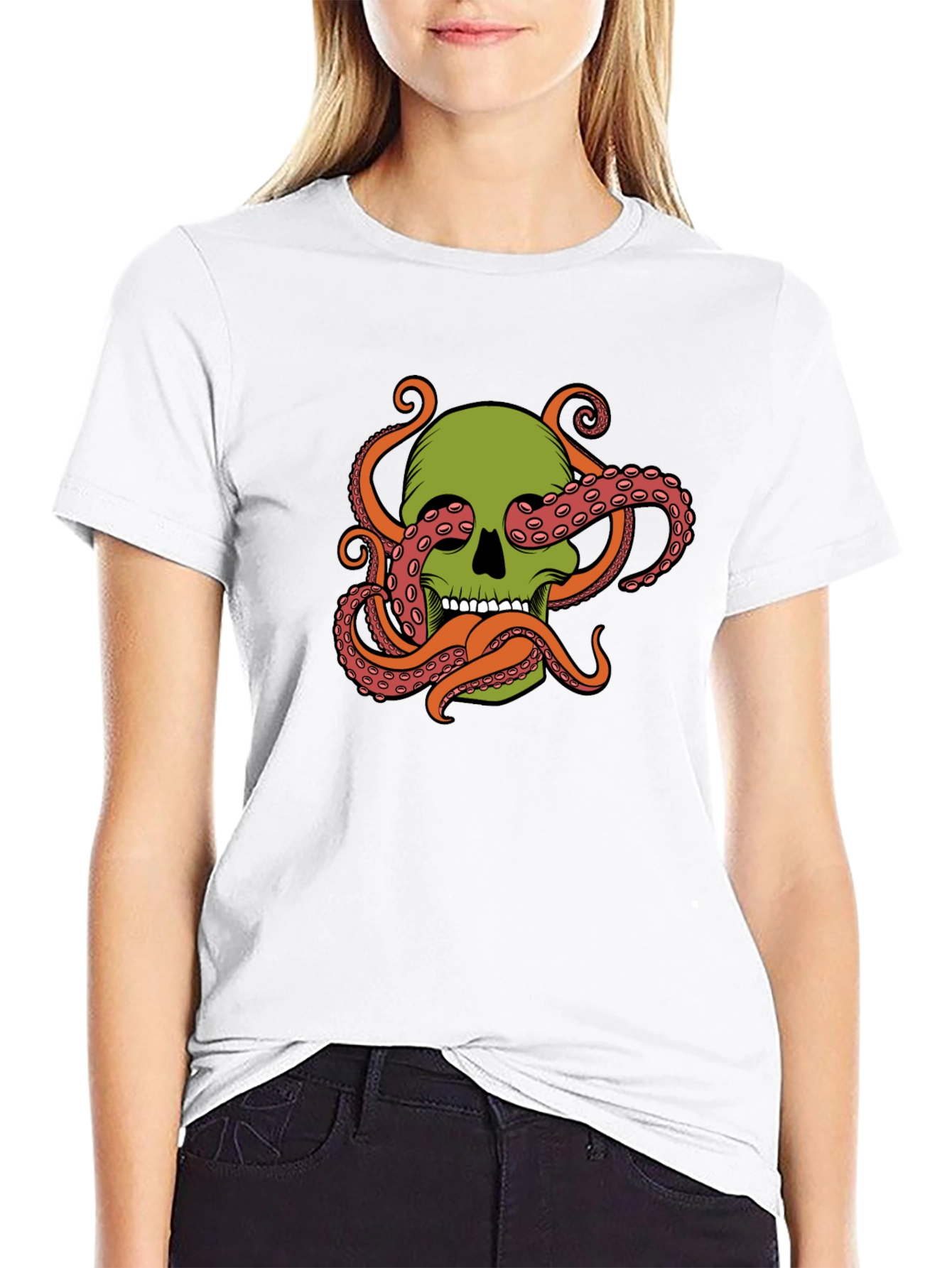 Black Skull Octopus Graphic Tee - Black Cotton Blend view 9
