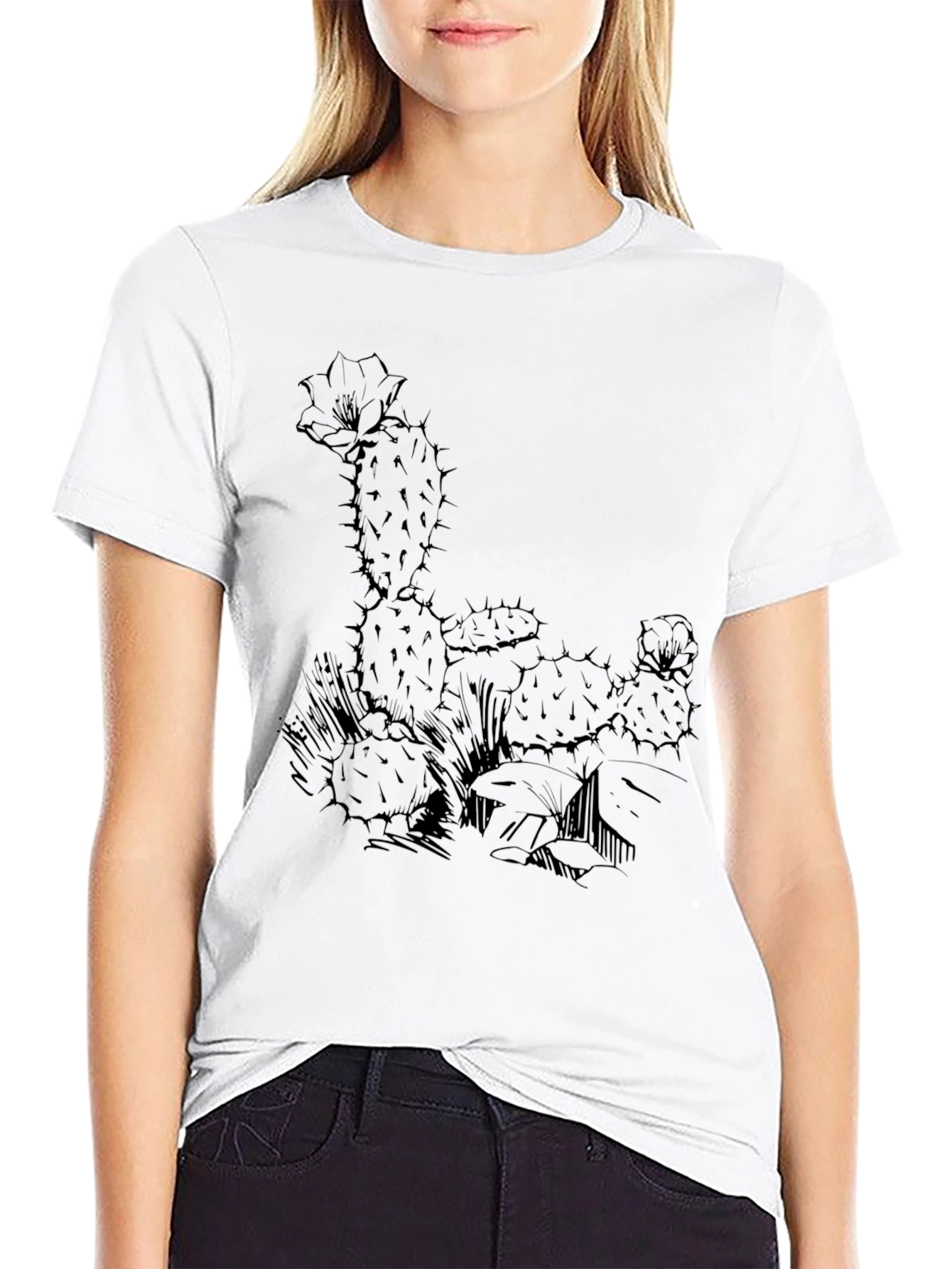 Black Black Cactus Graphic Print T-Shirt view 9