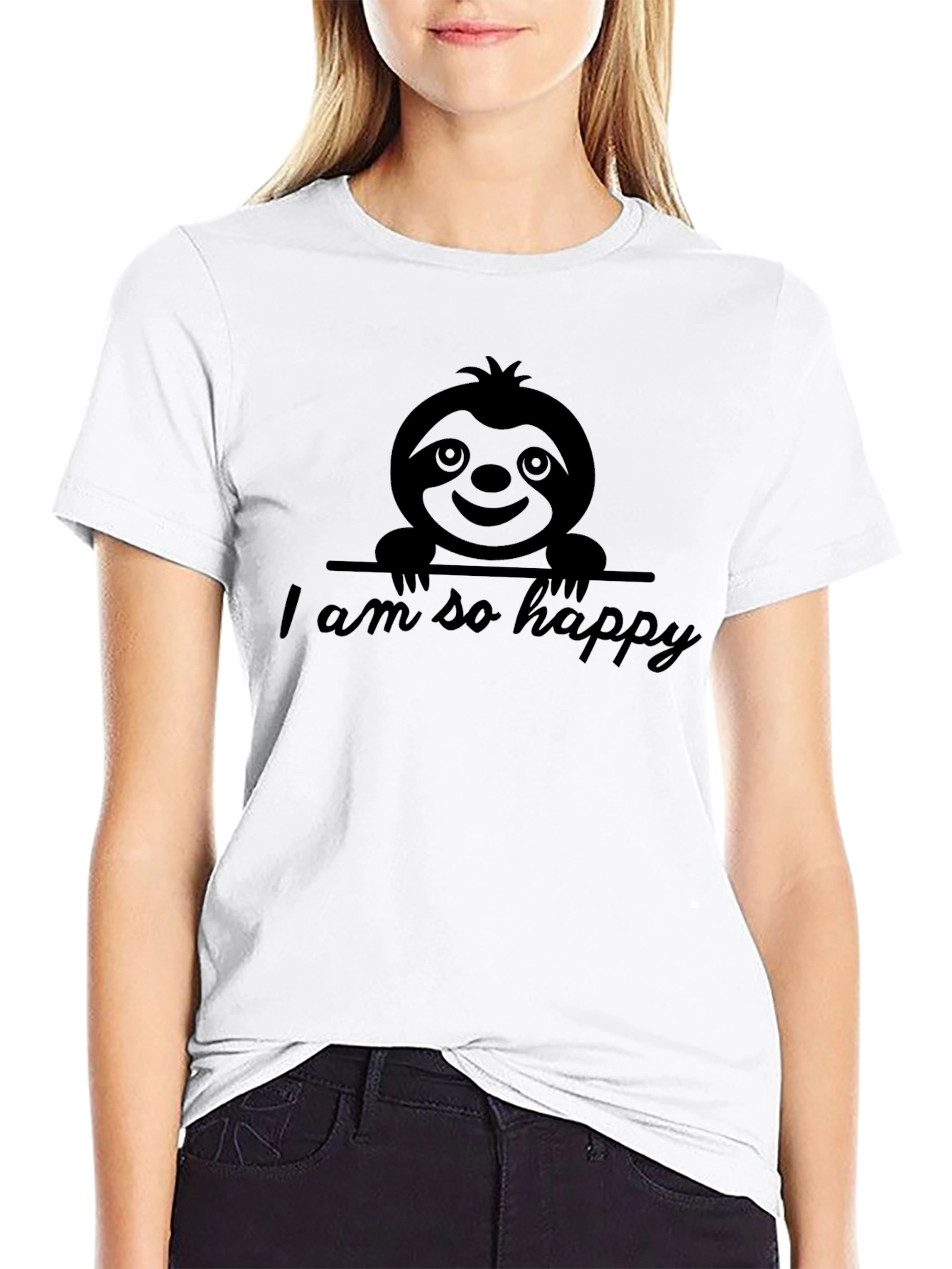 Black Happy Sloth Graphic Tee - Unisex Cotton T-Shirt view 9