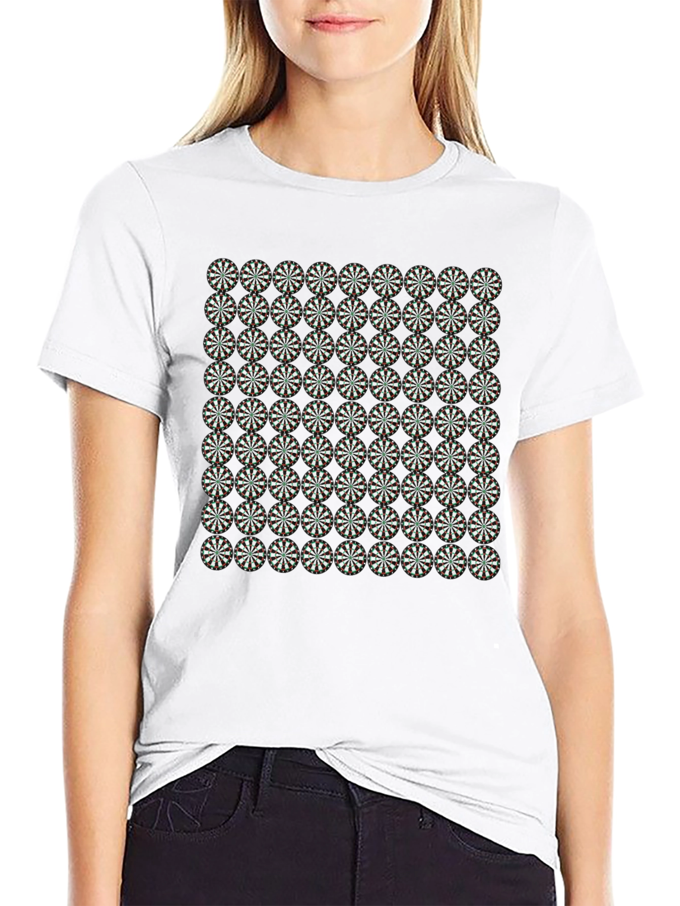 Black Geometric Floral Pattern Black T-Shirt view 9