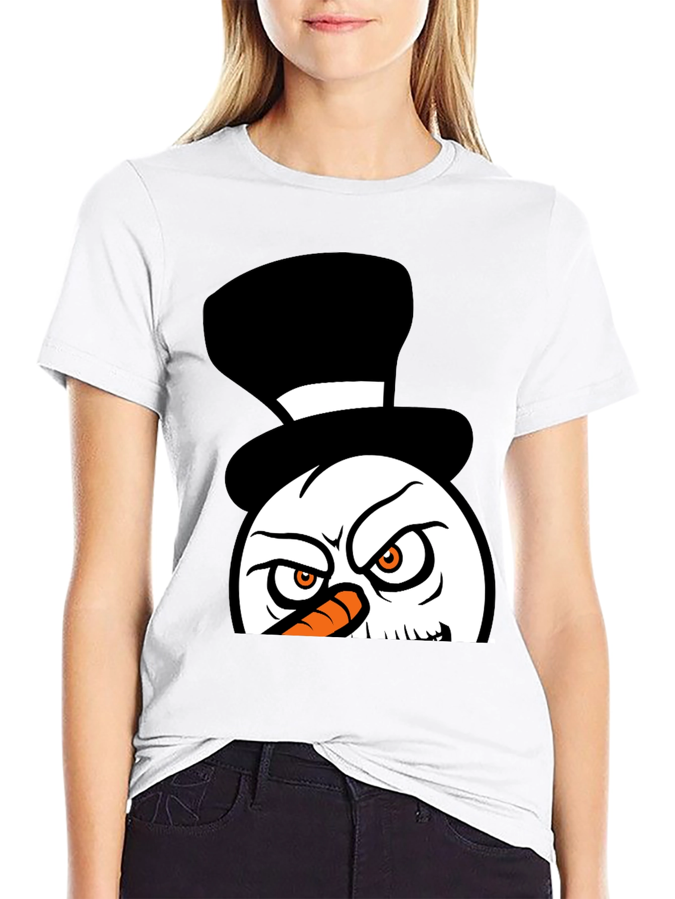 Black Grumpy Snowman Graphic Tee - Black Cotton Blend view 9
