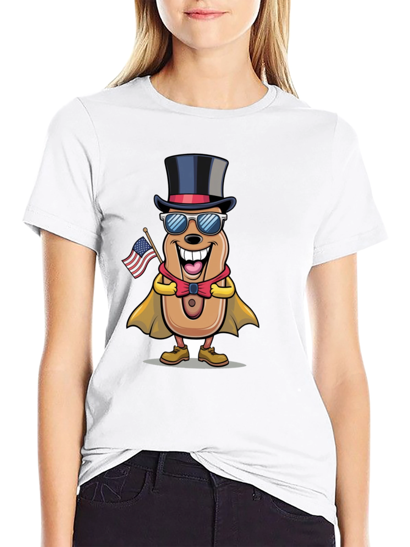 Black Patriotic Hot Dog Cartoon T-Shirt view 9